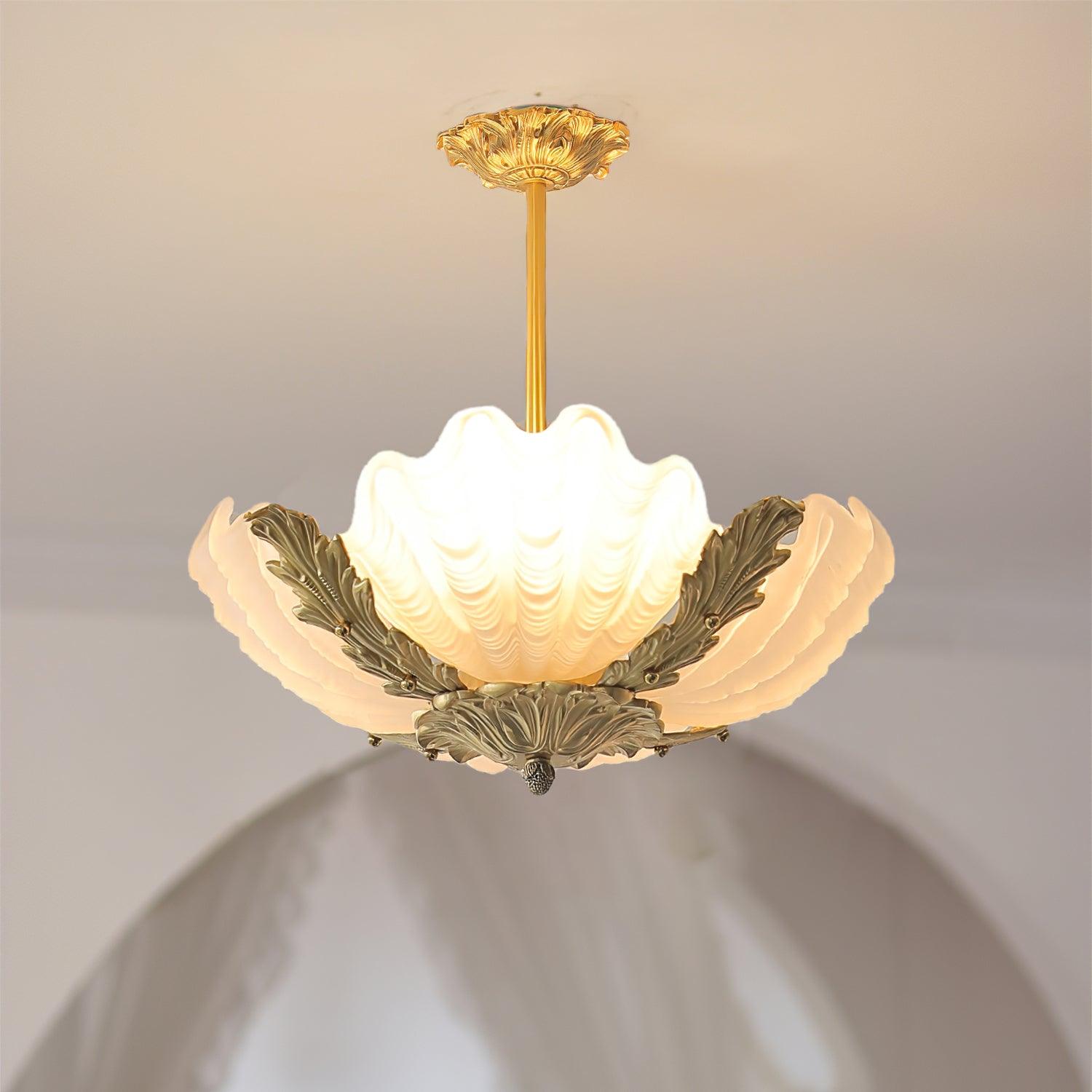 Lampe Pendante Coquille Murano Rose avec Barre Laiton Baroque Flair Artistique - Neutralighting