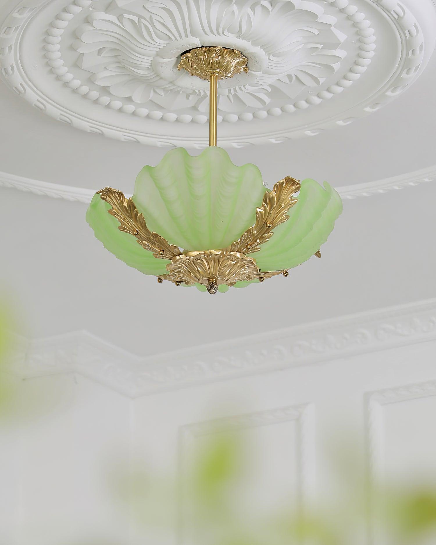 Lampe Pendante Coquille Murano Rose avec Barre Laiton Baroque Flair Artistique - Neutralighting