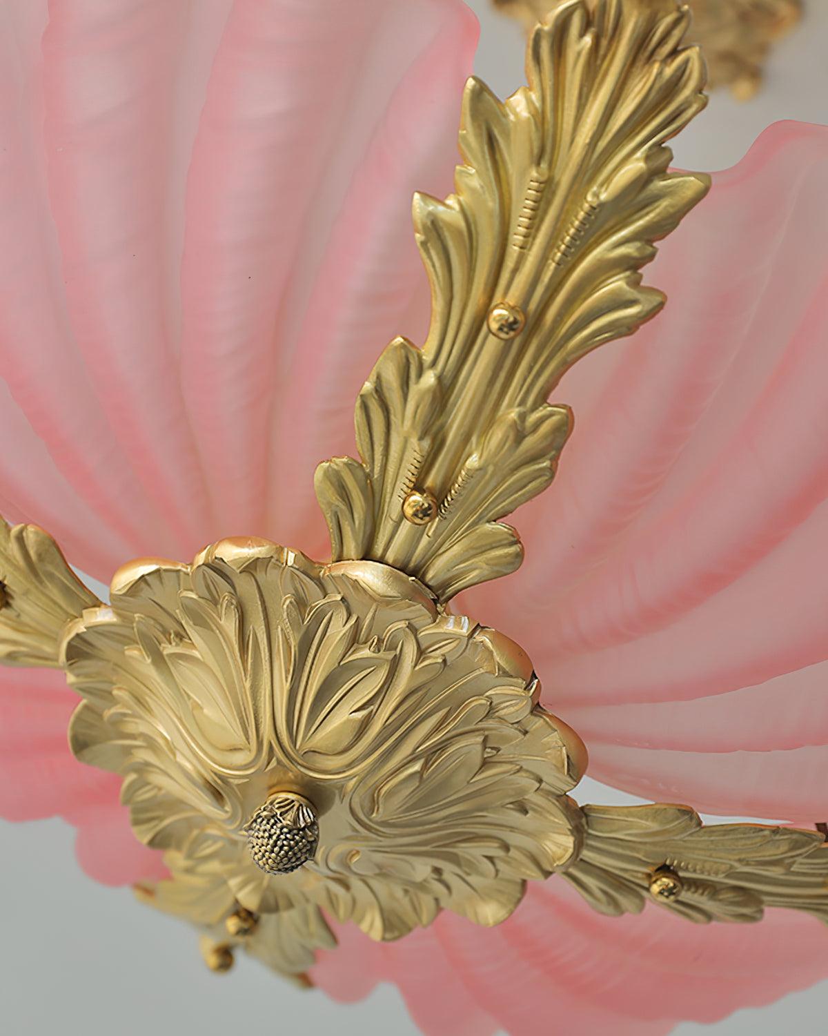 Lampe Pendante Coquille Murano Rose avec Barre Laiton Baroque Flair Artistique - Neutralighting