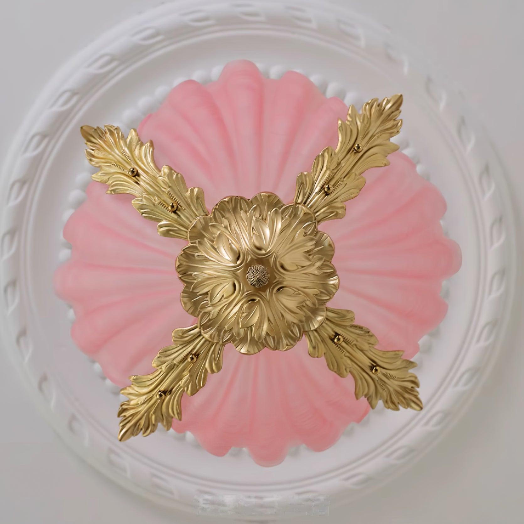 Lampe Pendante Coquille Murano Rose avec Barre Laiton Baroque Flair Artistique - Neutralighting