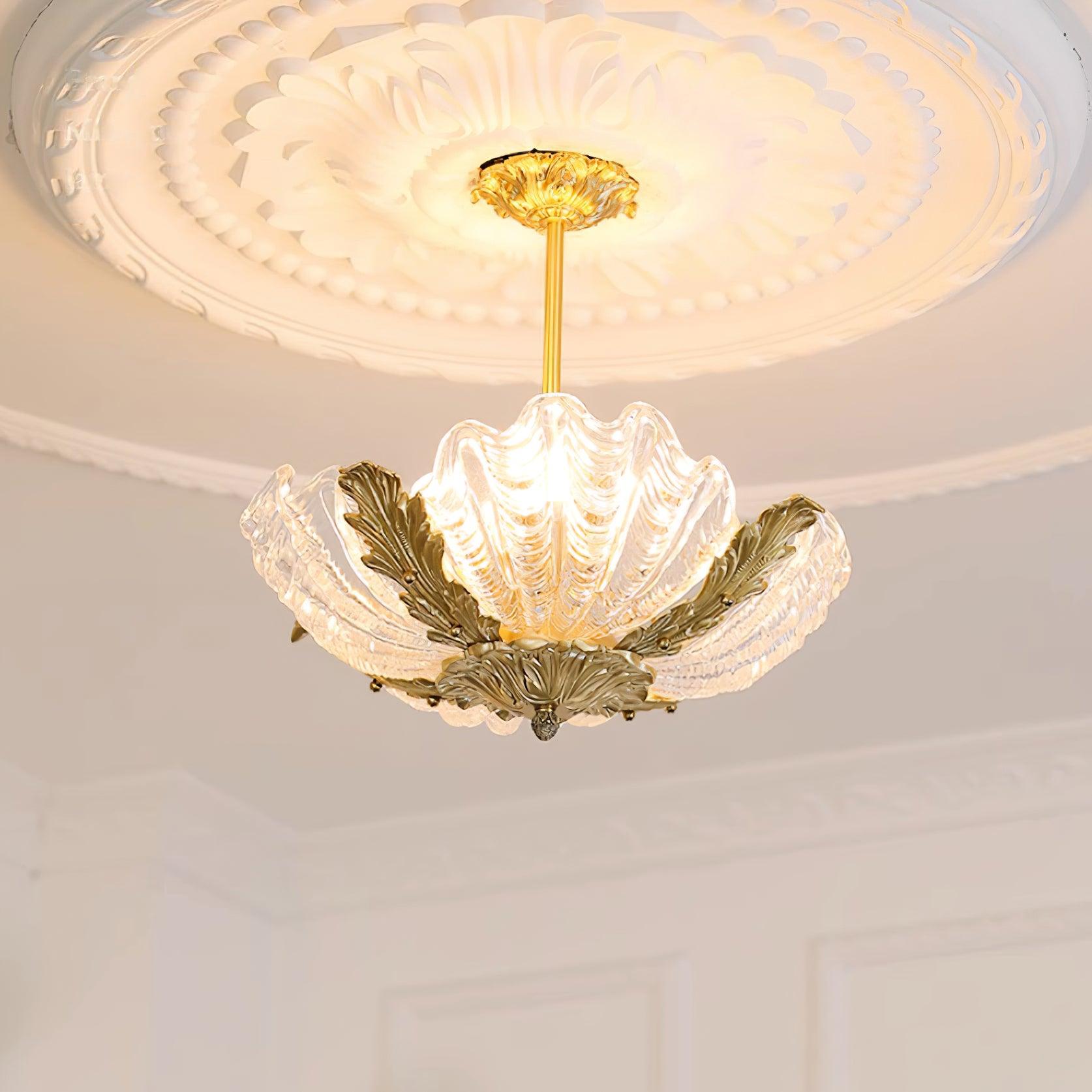 Lampe Pendante Coquille Murano Rose avec Barre Laiton Baroque Flair Artistique - Neutralighting