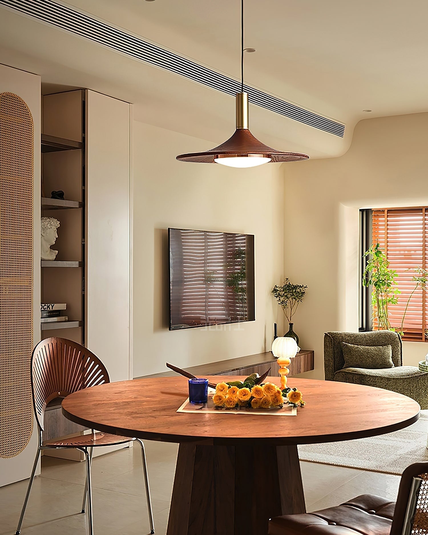 Pendant Lamp Wood-Grain Disc LED Acrylic Midcentury - Letslighting