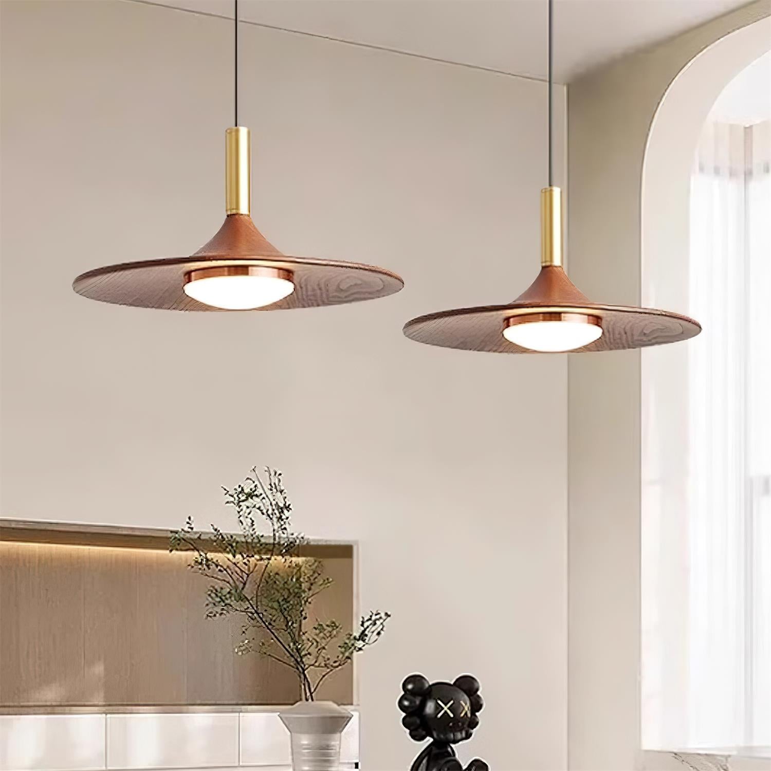 Pendant Lamp Wood-Grain Disc LED Acrylic Midcentury - Letslighting