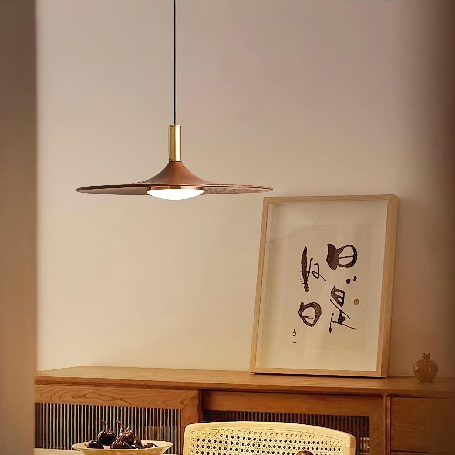 Pendant Lamp Wood-Grain Disc LED Acrylic Midcentury - Letslighting