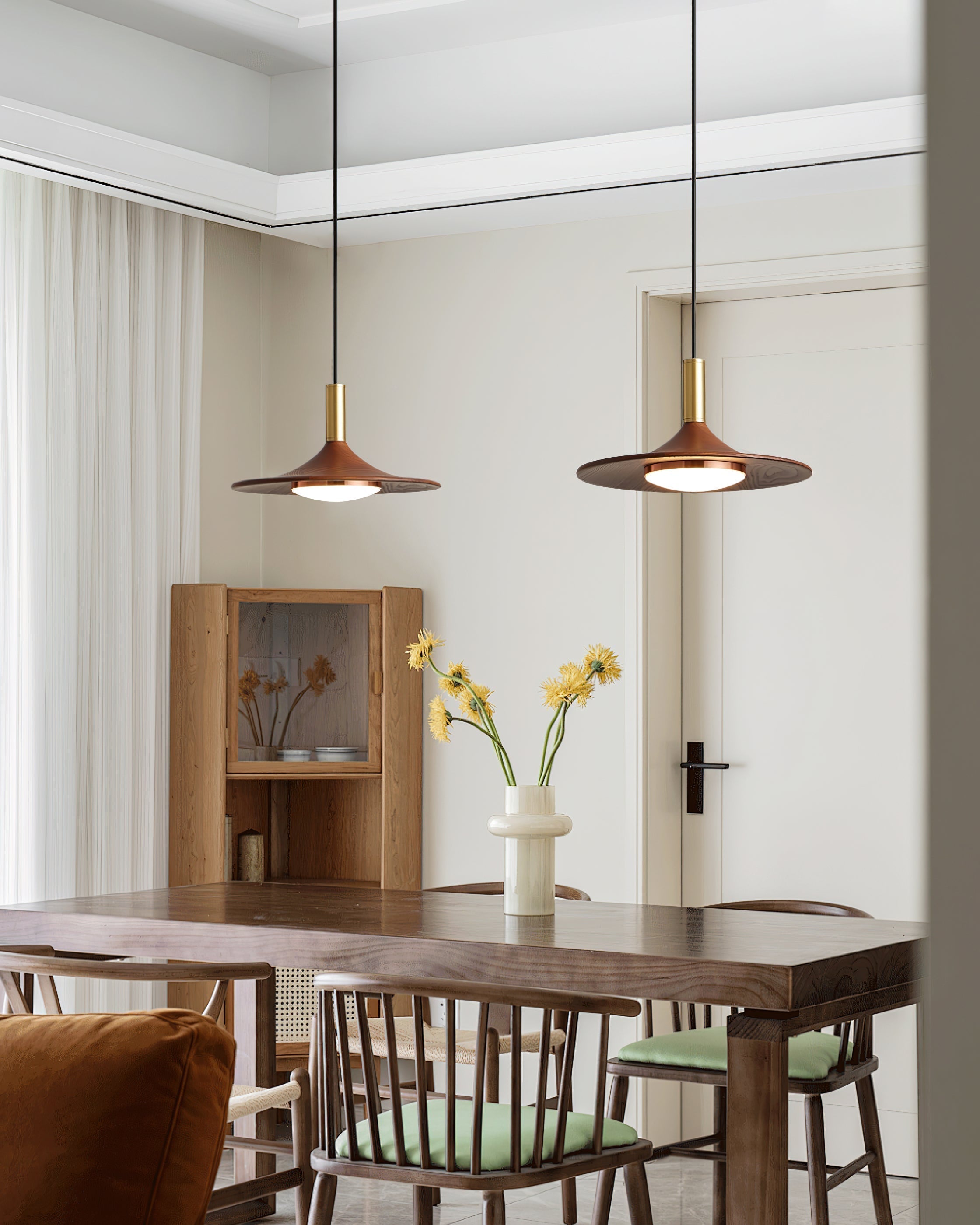 Pendant Lamp Wood-Grain Disc LED Acrylic Midcentury - Letslighting