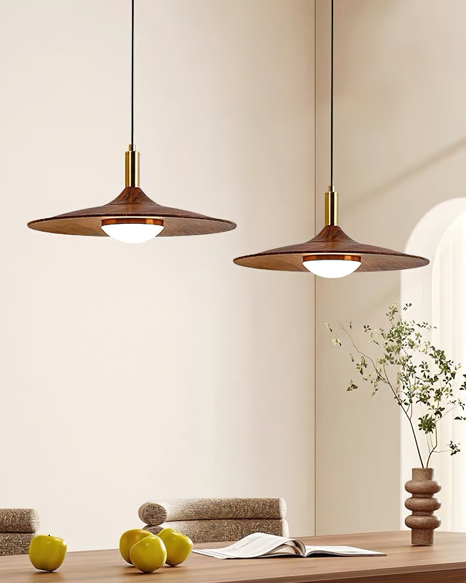 Pendant Lamp Wood-Grain Disc LED Acrylic Midcentury - Letslighting