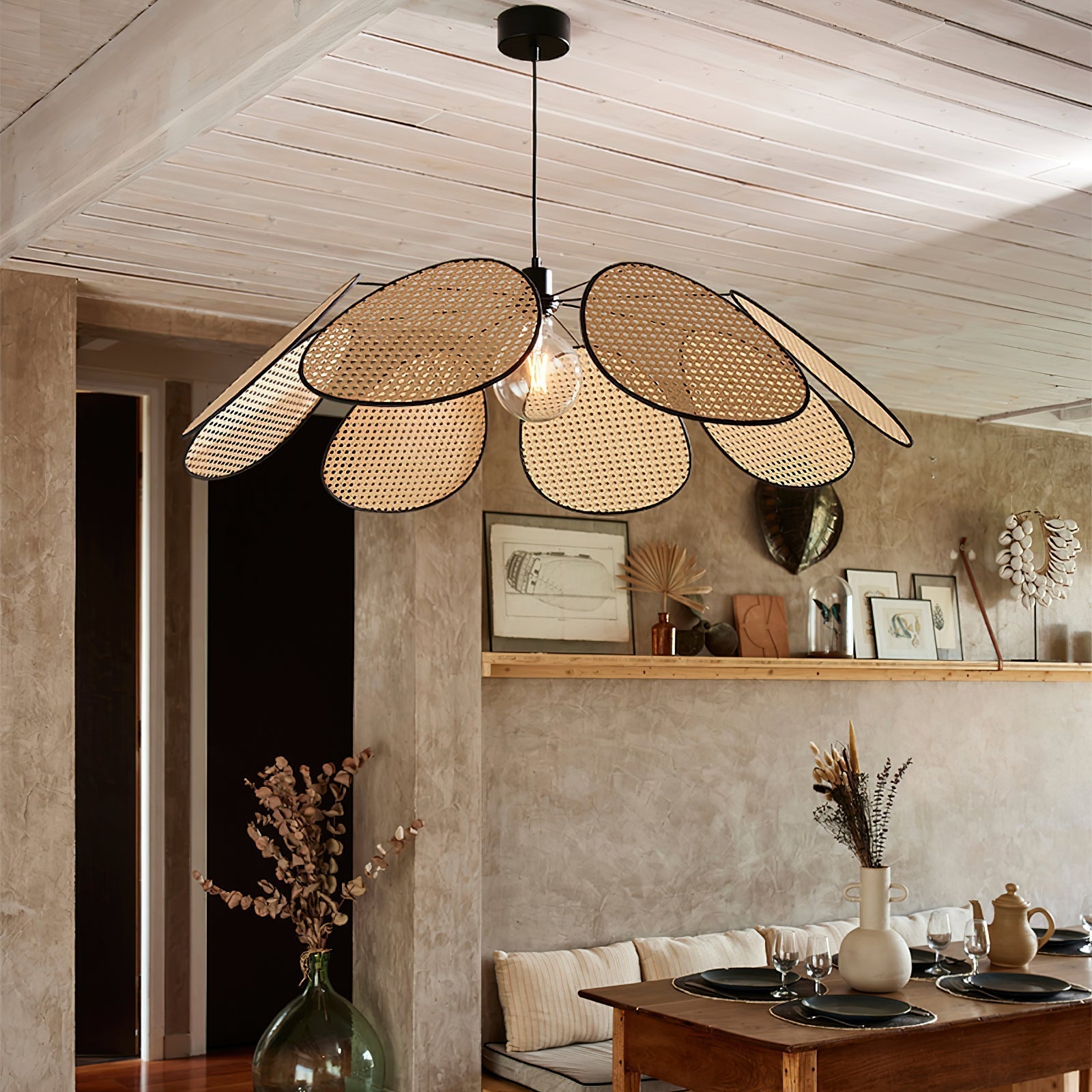 Lustre Avec Pétales et Cadre en Rotin Ambient Bohemian - Neutralighting