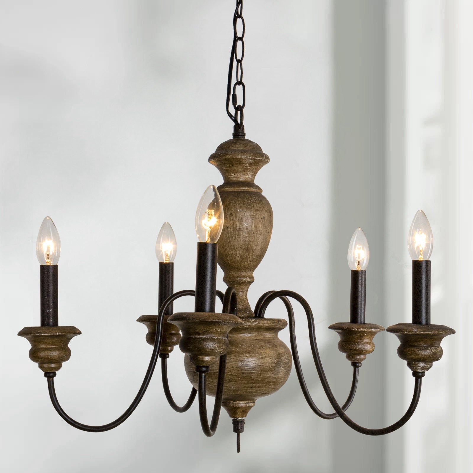 Evvine Vintage Industrial Wood Metal Chandelier - Lamp Copper