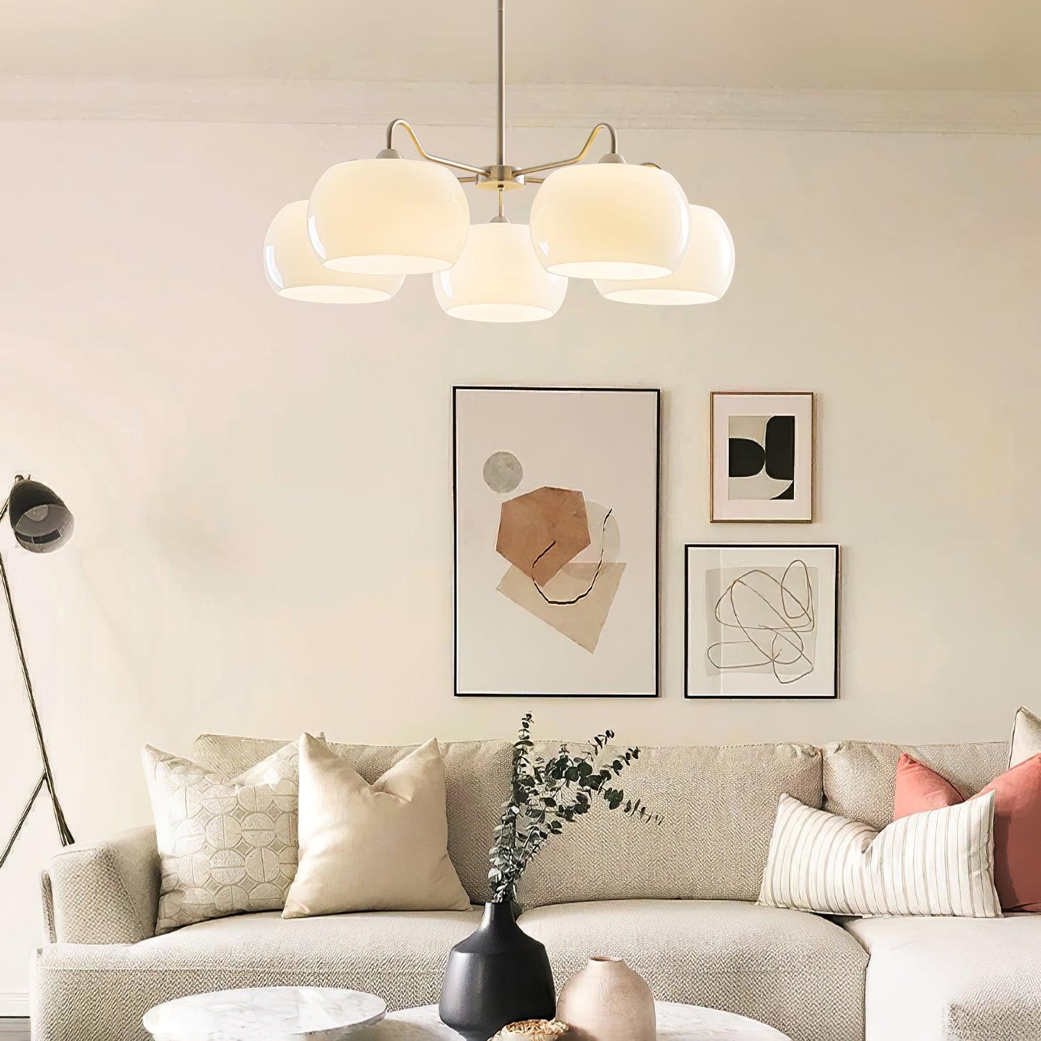 Aurora Chandelier White Glass Persimmon Shape - Neutralighting