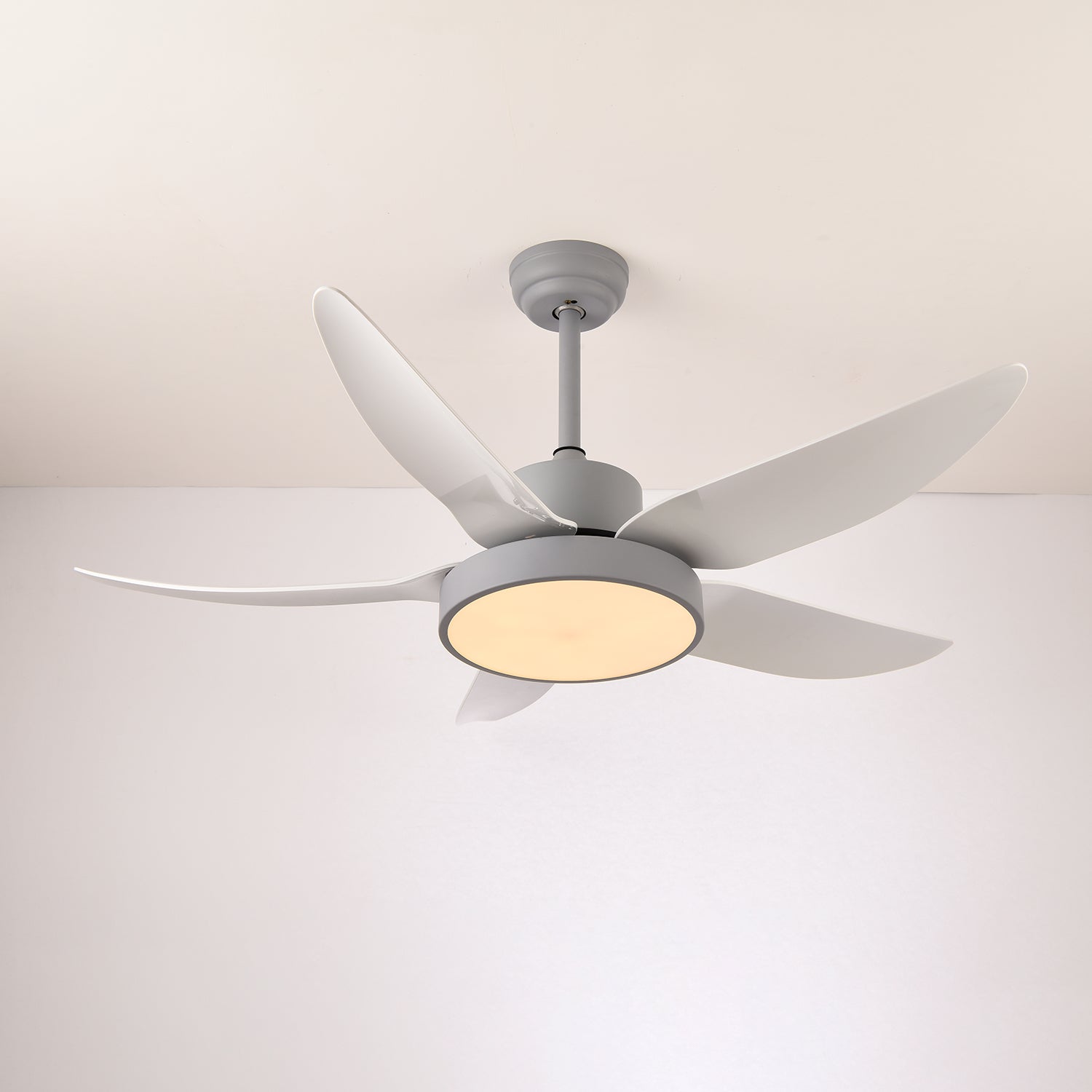 Plafonnier ventilateur Auron en finition verte, ajoutant une touche de couleur.