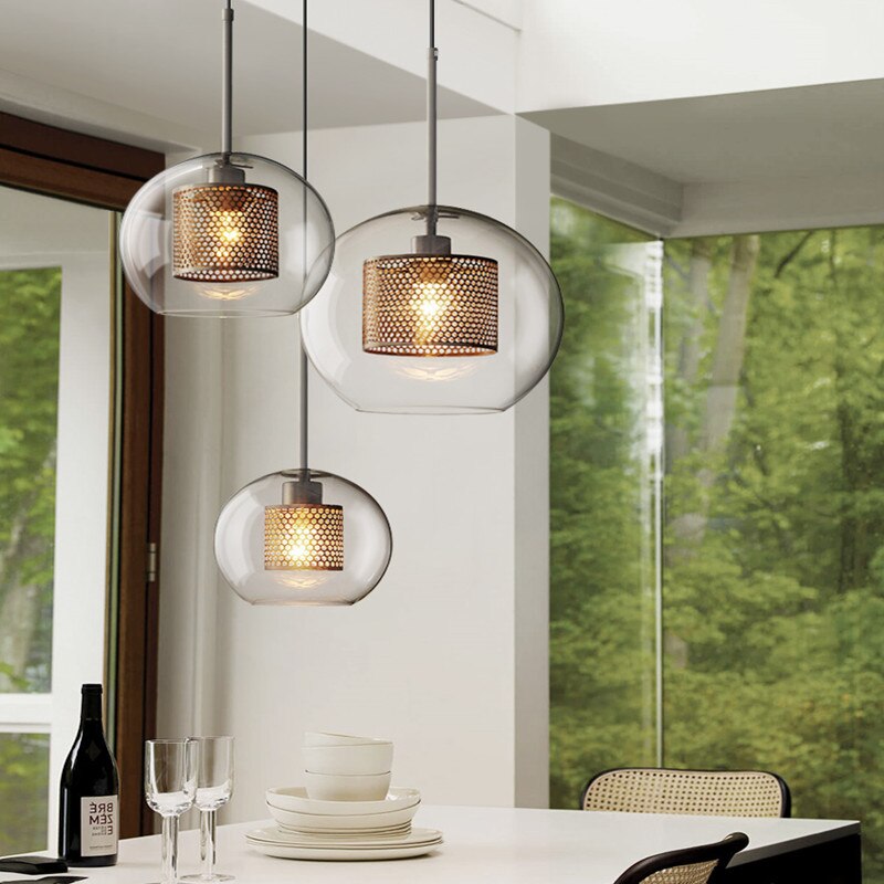 Hessa Suspension Globe/Cylindre Moderne. Métal/Verre. Doré/Argent. Salon - Neutralighting