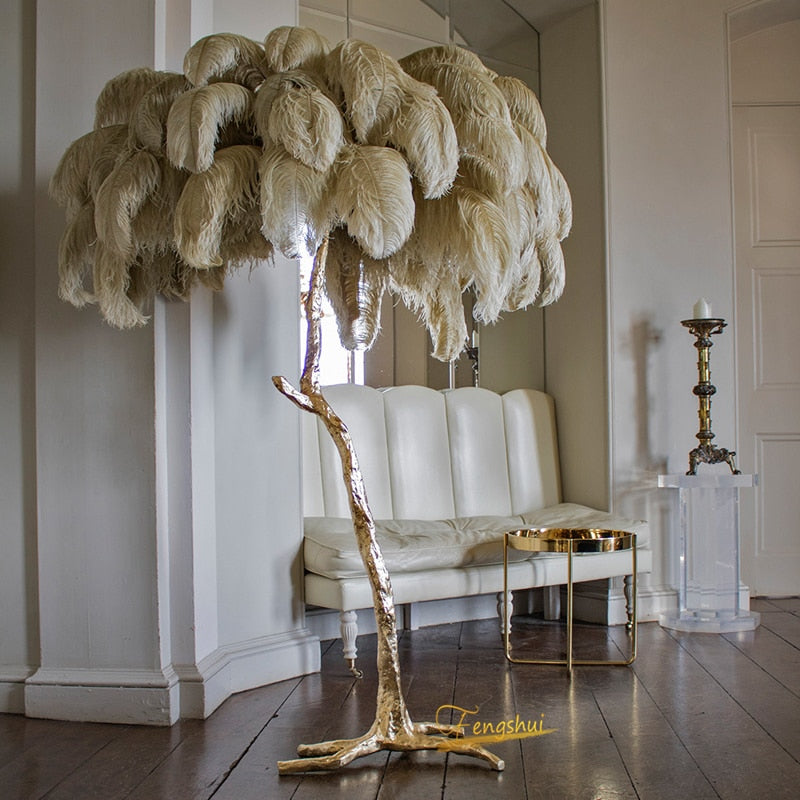 Lampadaire Fleur Luxe Plume/Métal Coloré Salon