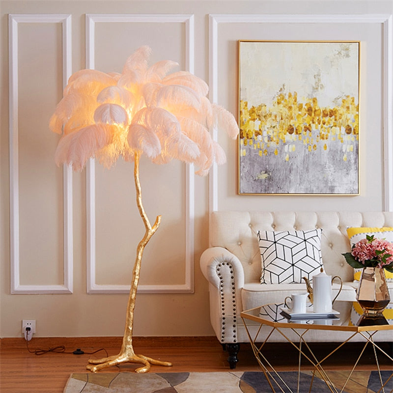 Lampadaire Fleur Luxe Plume/Métal Coloré Salon