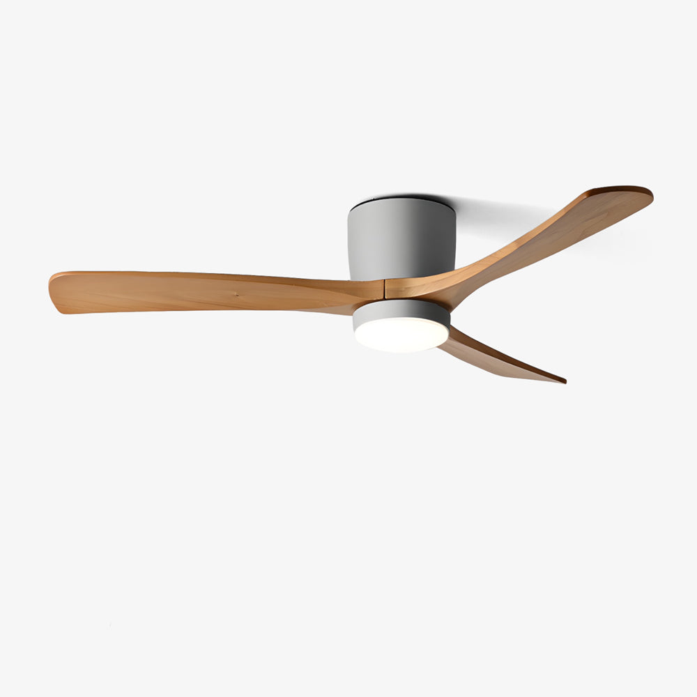 Image de style de vie du ventilateur de plafond nordique Ezra avec lumière, complétant un intérieur de style nordique.