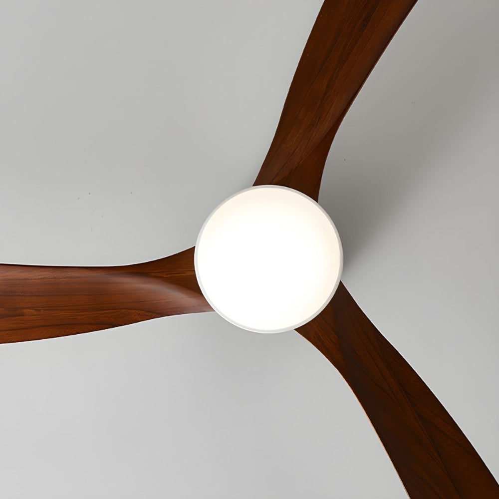 Profil latéral du plafonnier ventilateur moderne en bois Elena.
