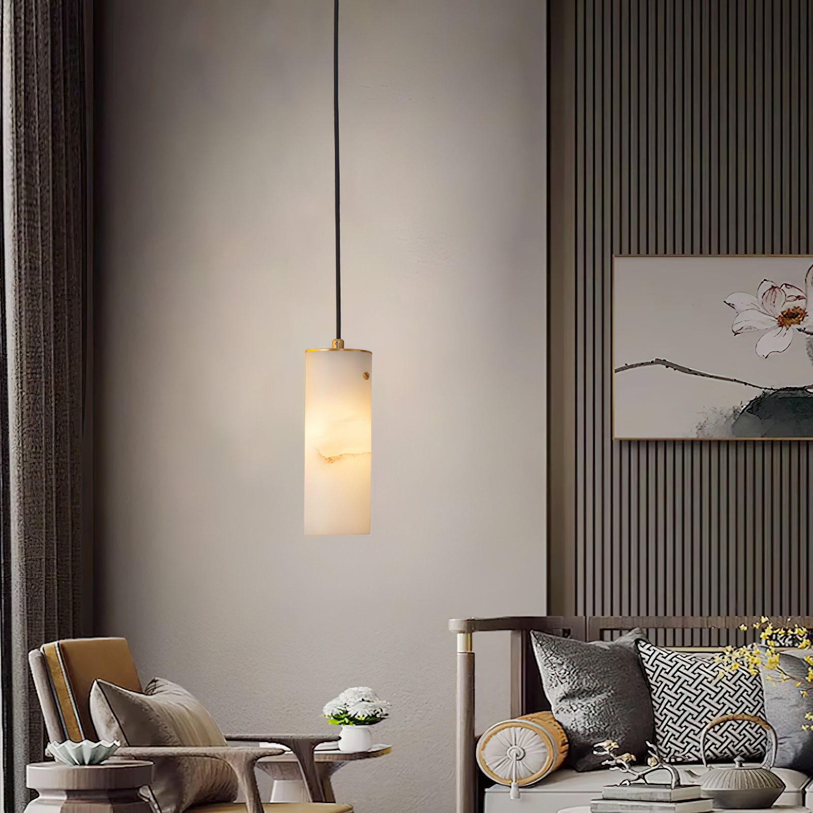 Lyvina Modern Minimalist Vertical Alabaster Pendant Light - Lamp Copper