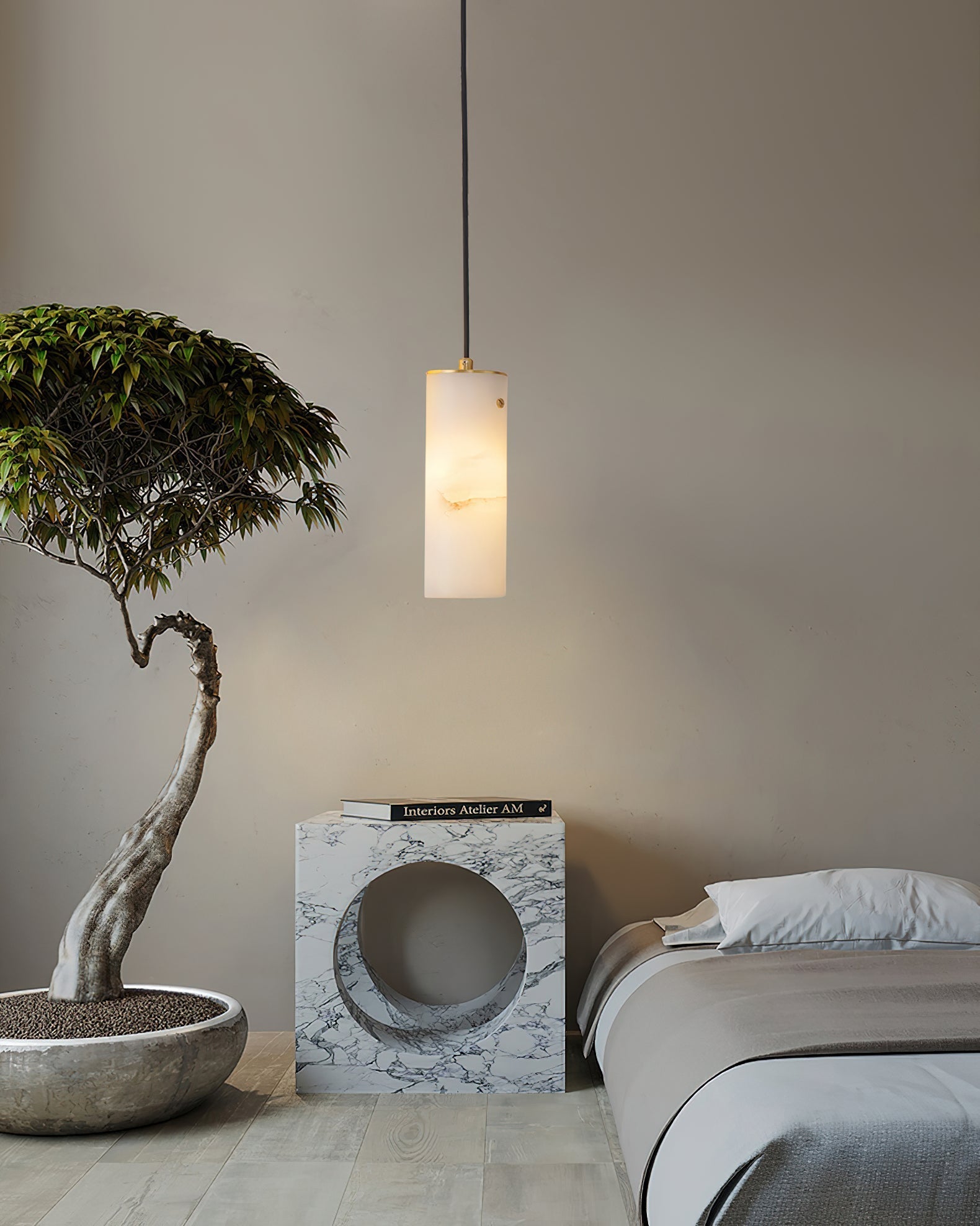 Lyvina Modern Minimalist Vertical Alabaster Pendant Light - Lamp Copper