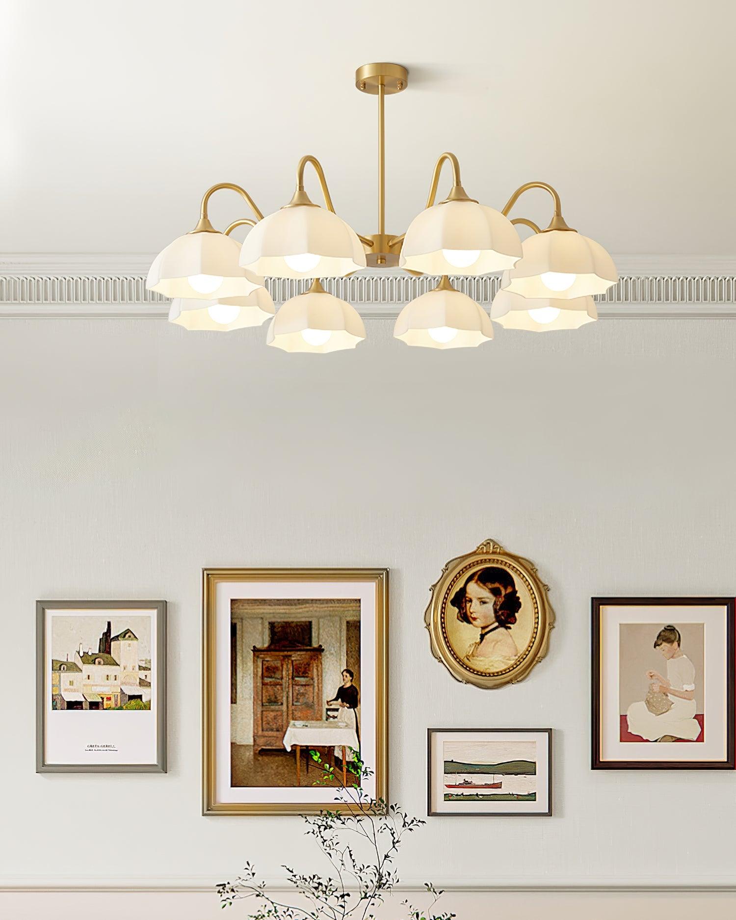 Lustra Chandelier Bol En Verre Octagonal Cuivre Français - Neutralighting
