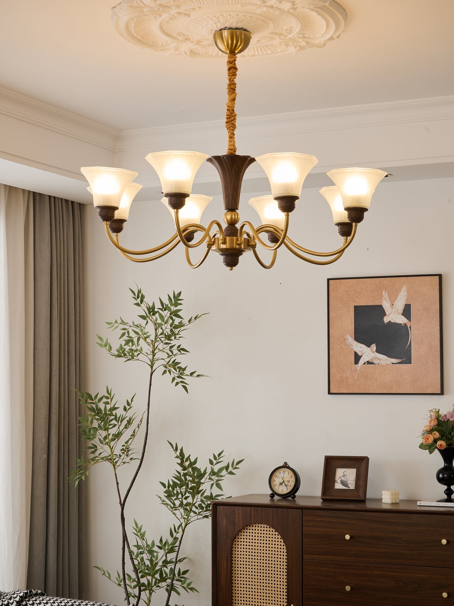 Ciphaen Chandelier en Bois et Verre Vintage - Neutralighting
