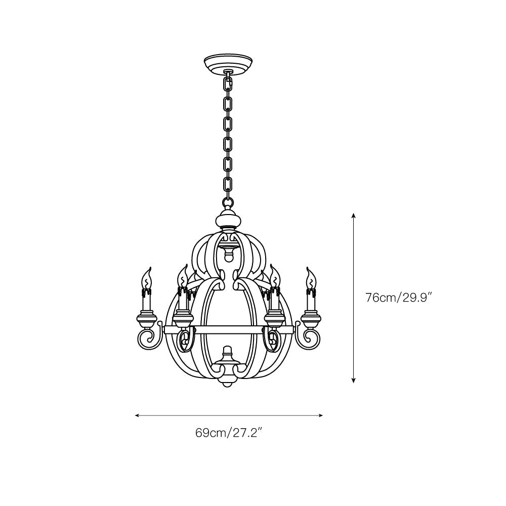 Cumaryra Traditional Hand-carved Wooden Metal Chandelier - Lamp Copper