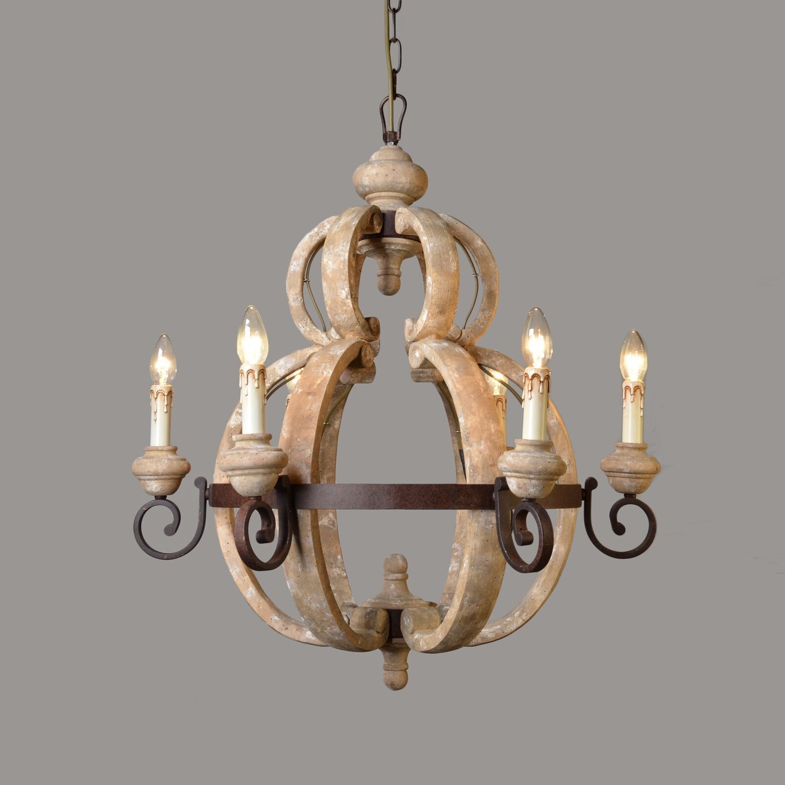 Cumaryra Traditional Hand-carved Wooden Metal Chandelier - Lamp Copper