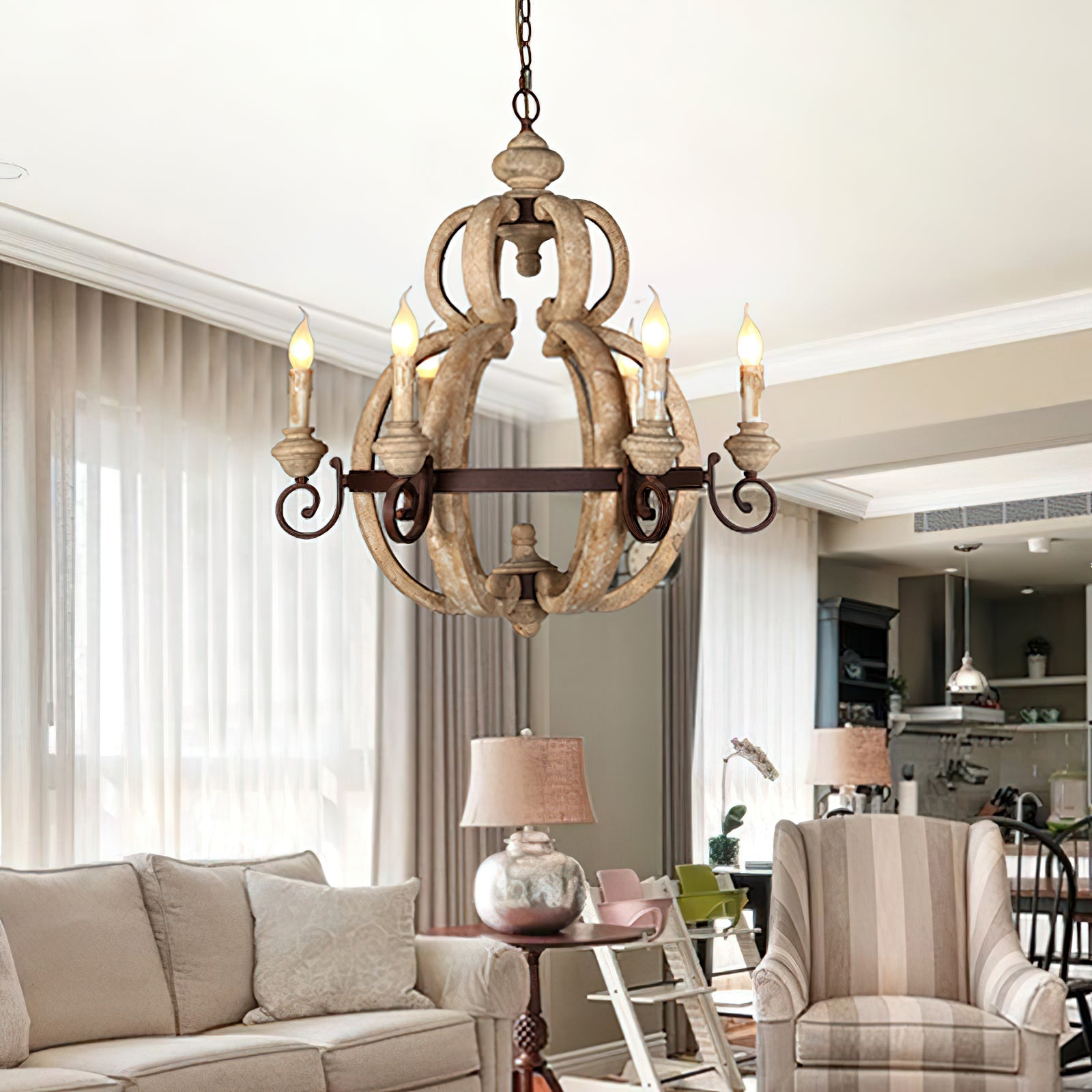 Cumaryra Traditional Hand-carved Wooden Metal Chandelier - Lamp Copper
