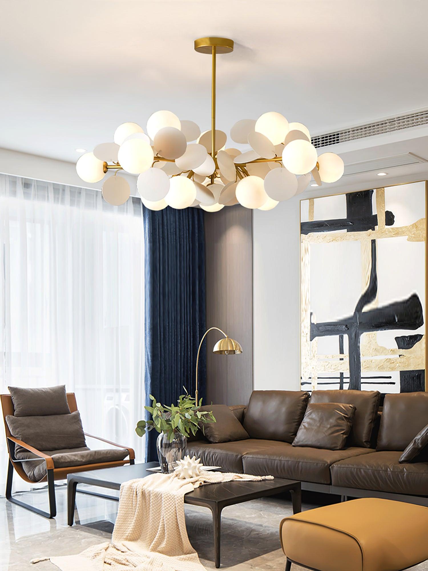 Lustra Chandelier Arbre Blanc Cassé à Huit Abat-jours Ouverts - Neutralighting