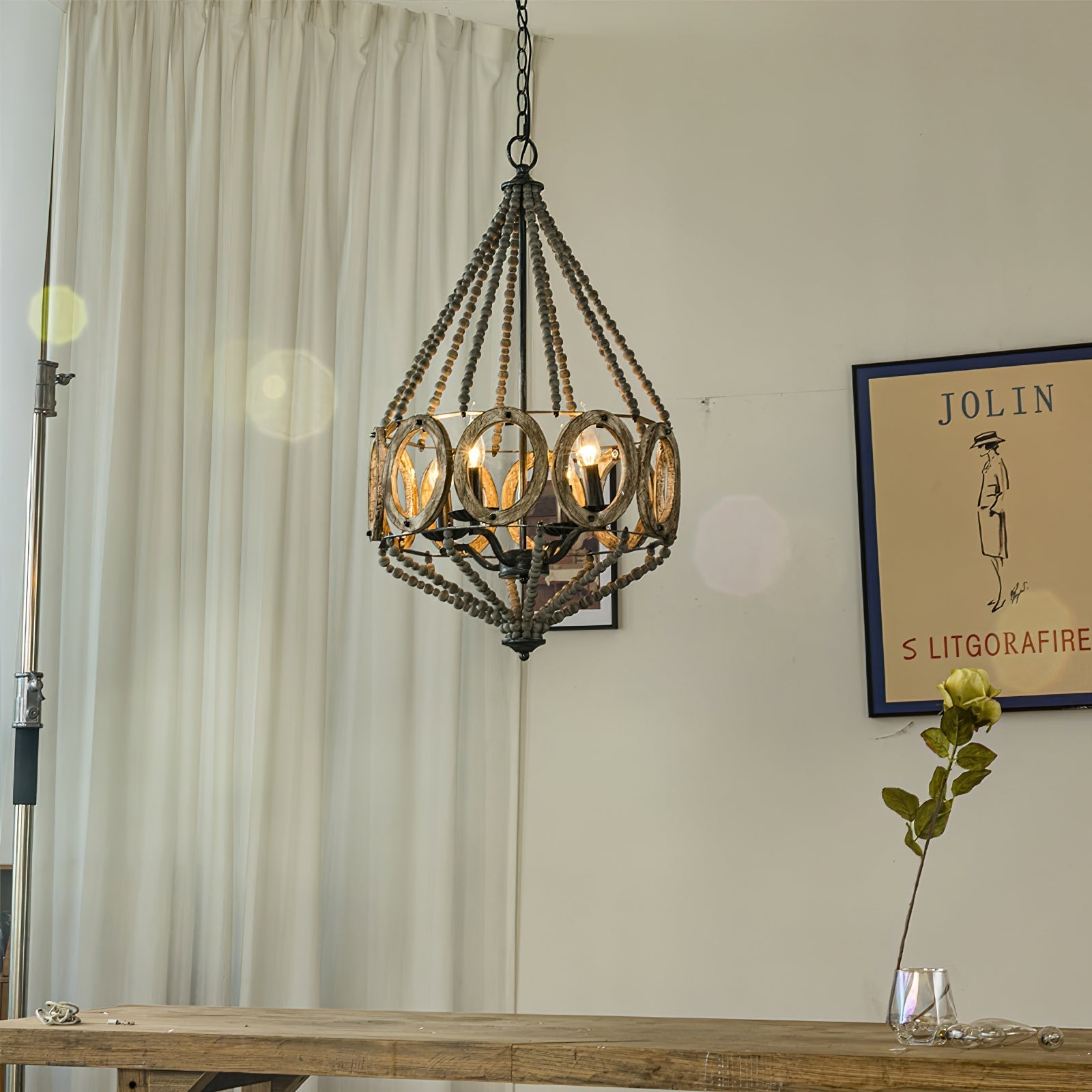Zasorila Vintage Wooden Metal Chandelier - Lamp Copper
