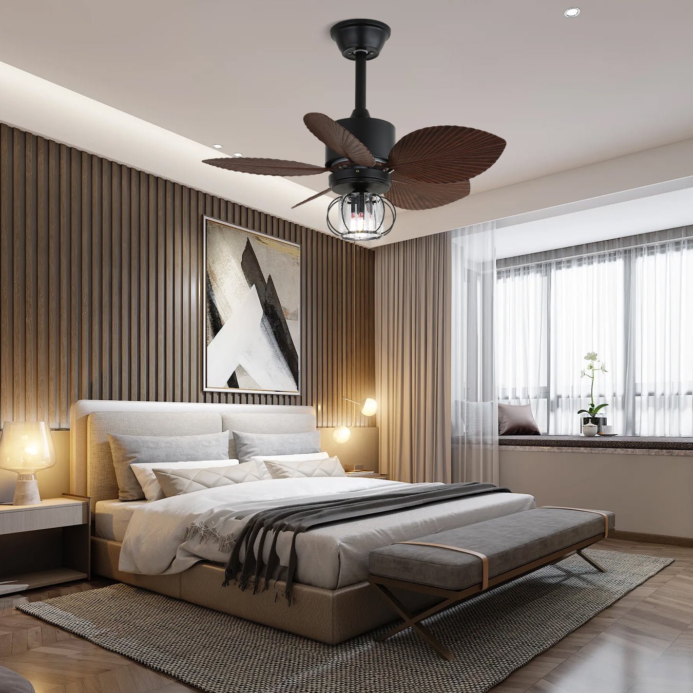 Plafonnier Ventilateur Industriel Caden dans un salon moderne