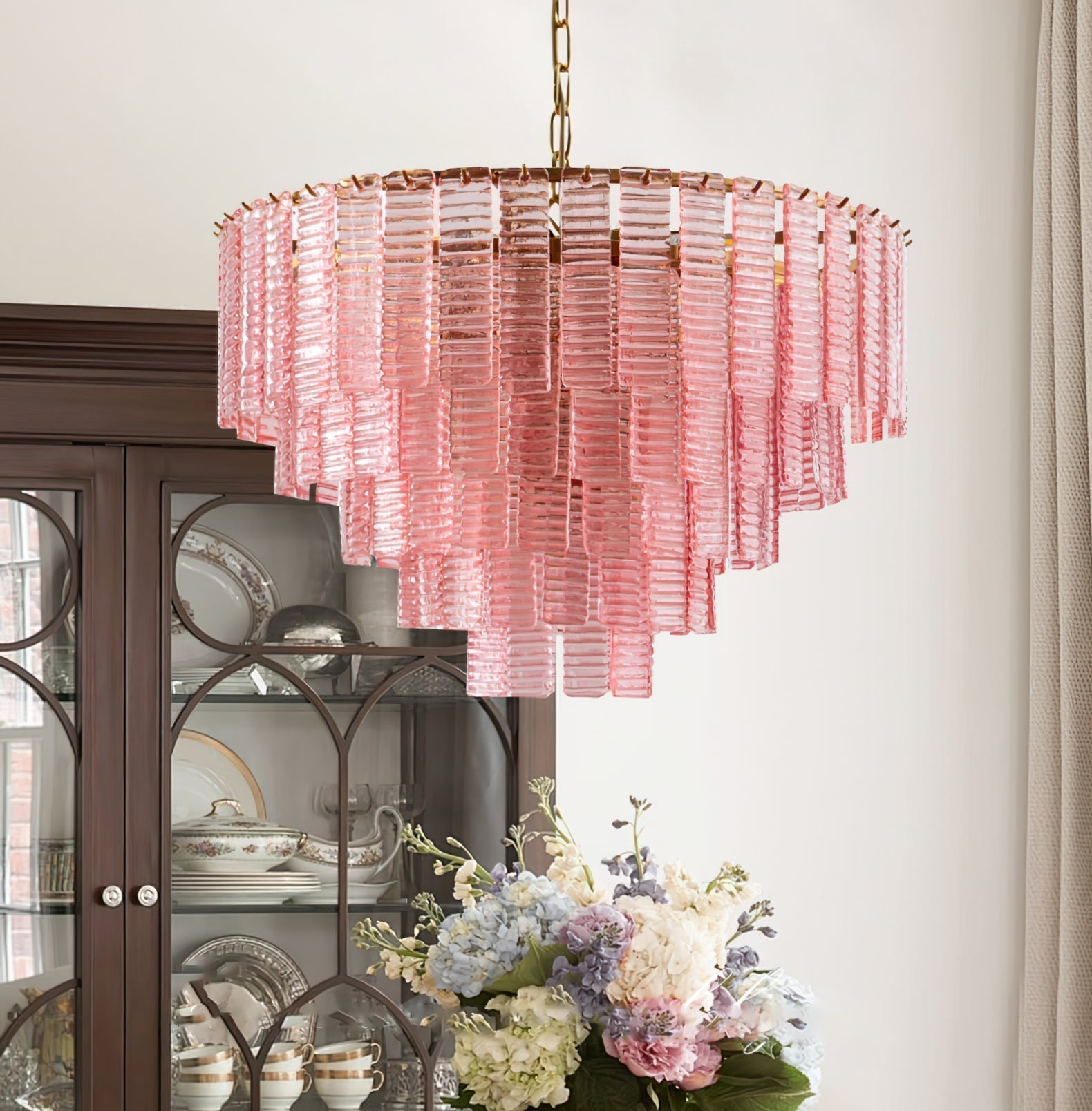 Aurora Chandelier Pink Murano Glass Layered Vintage Luxury - Letslighting