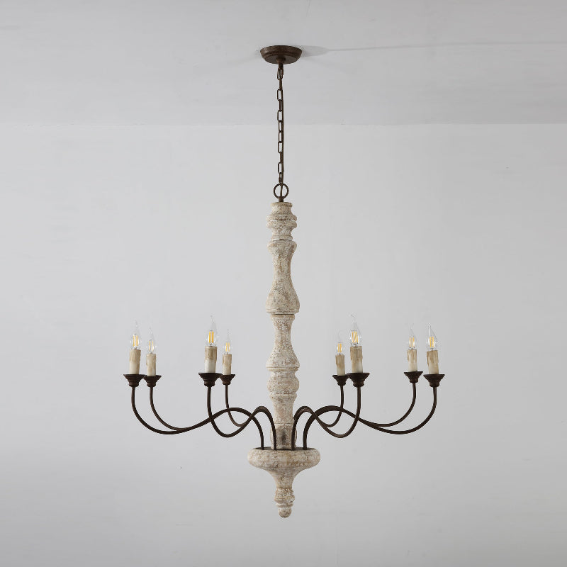 Emirel Vintage 8-Light Candle Wooden Metal Chandelier - Lamp Copper