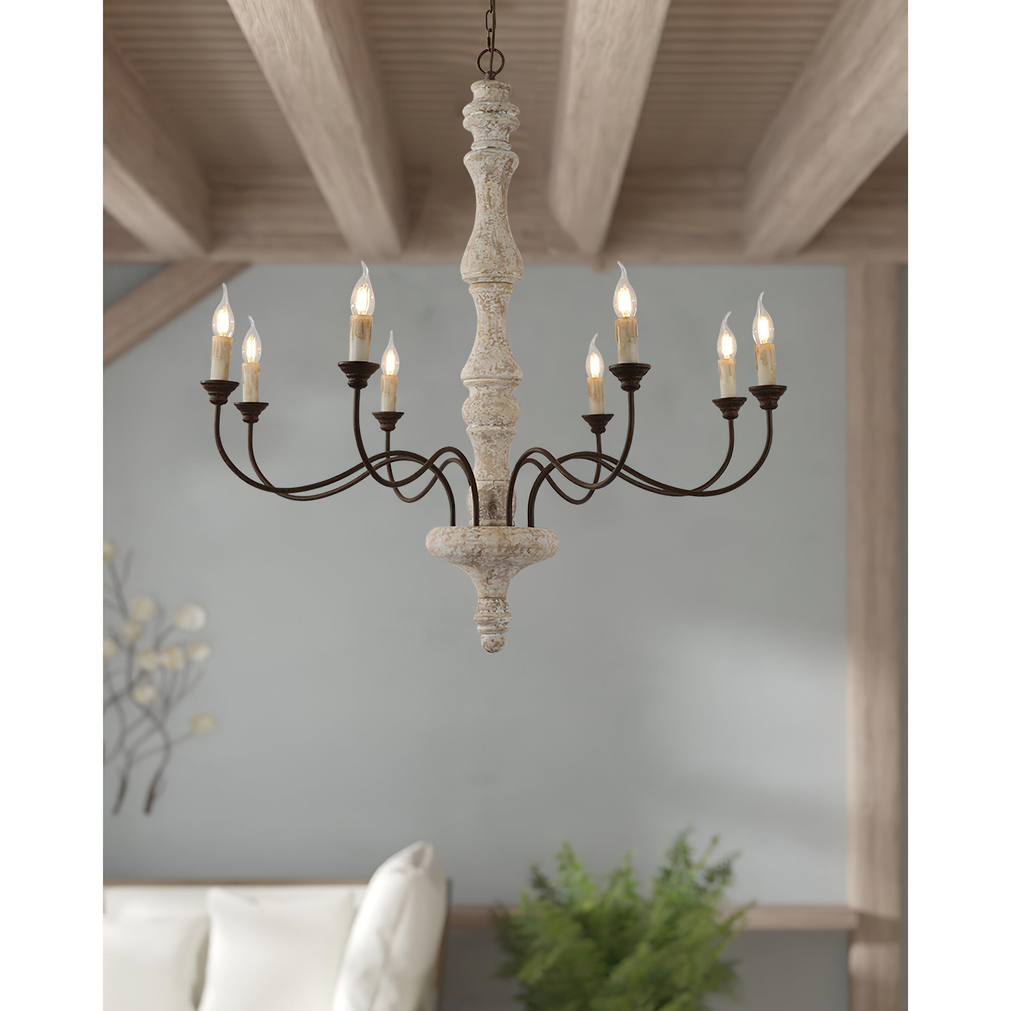 Emirel Vintage 8-Light Candle Wooden Metal Chandelier - Lamp Copper