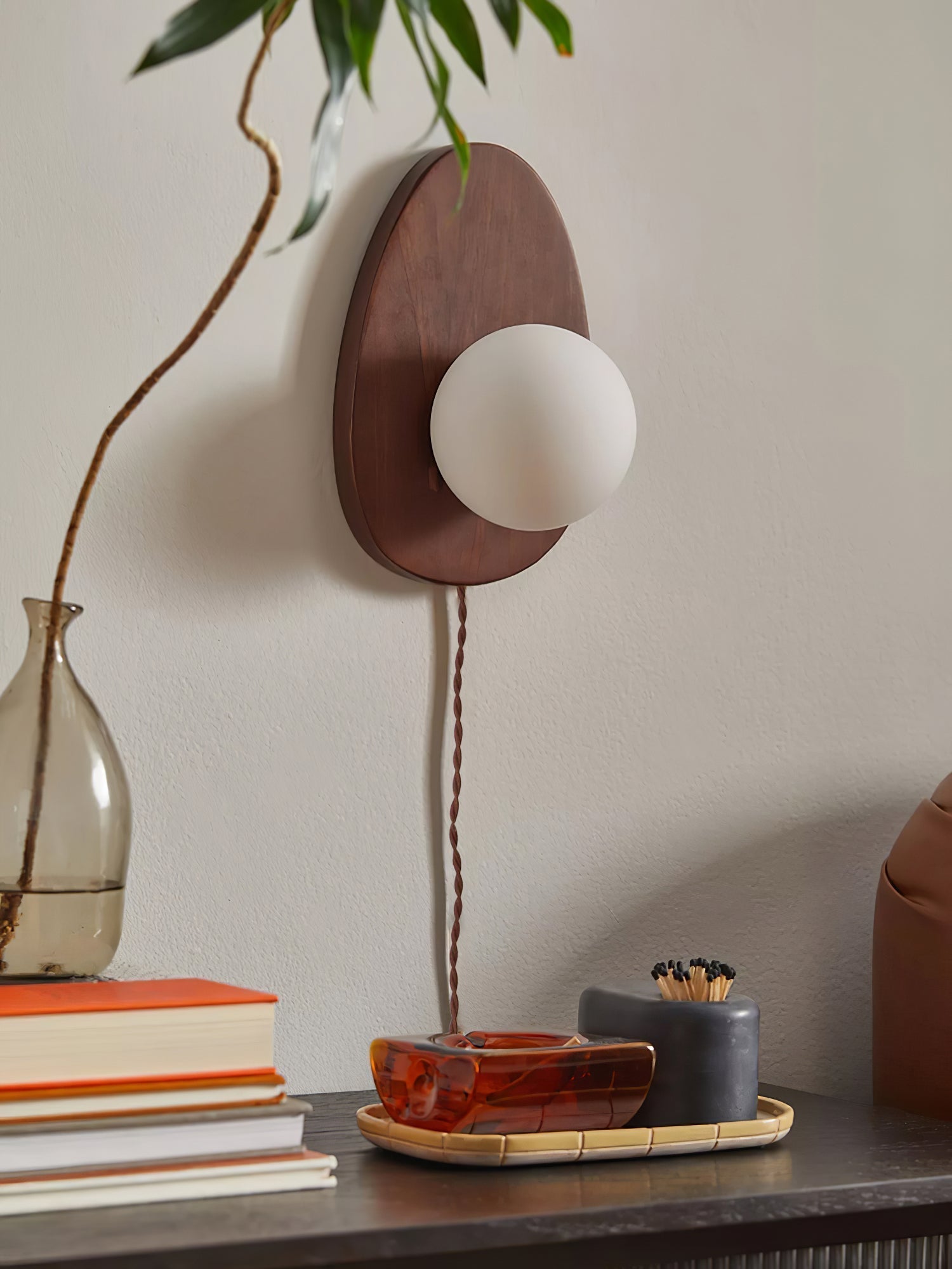 Nylaeiel Nordic Art Plug-in Walnut Glass Wood Wall Lamp - Neutralighting