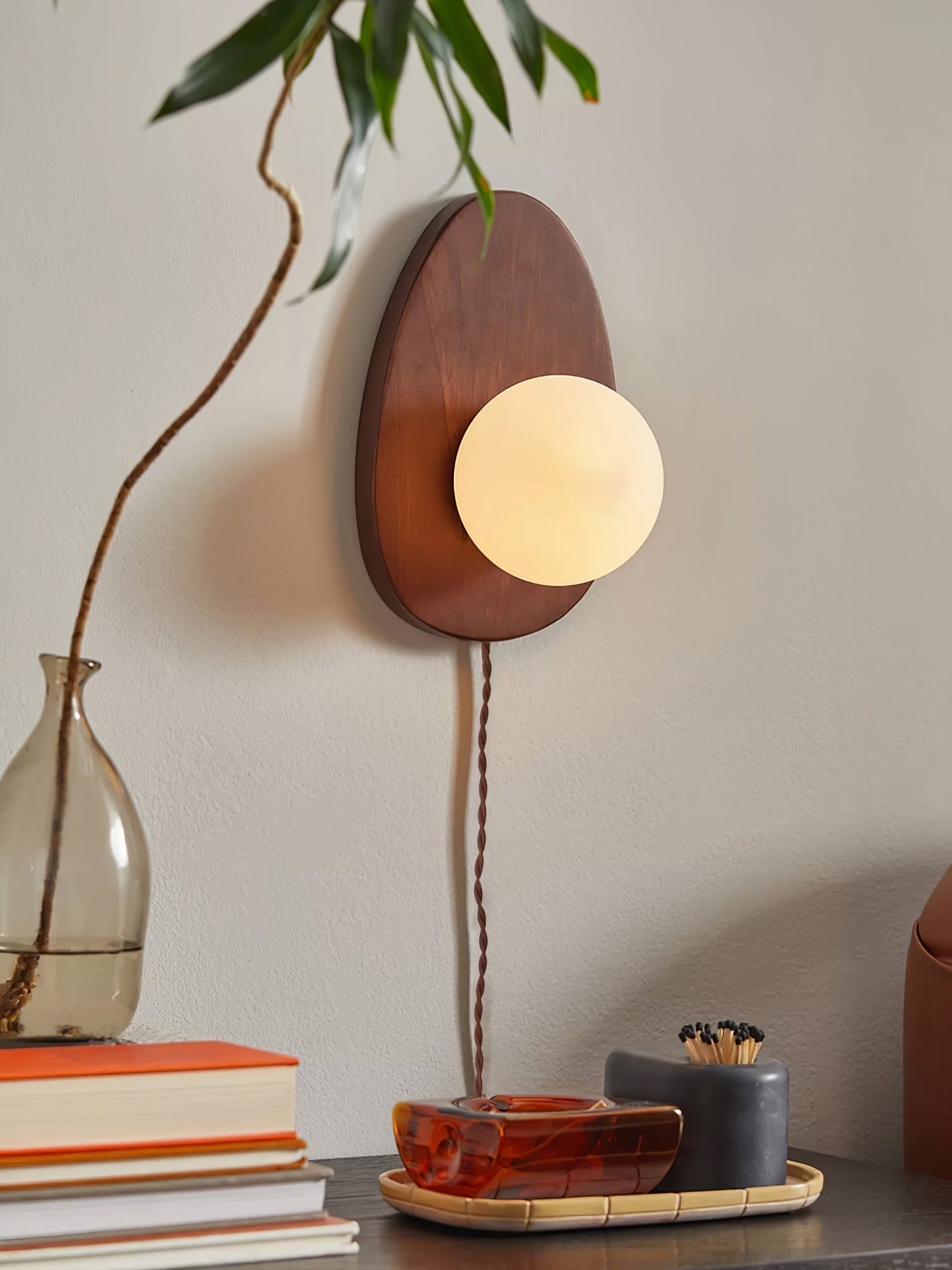 Nylaeiel Nordic Art Plug-in Walnut Glass Wood Wall Lamp - Neutralighting