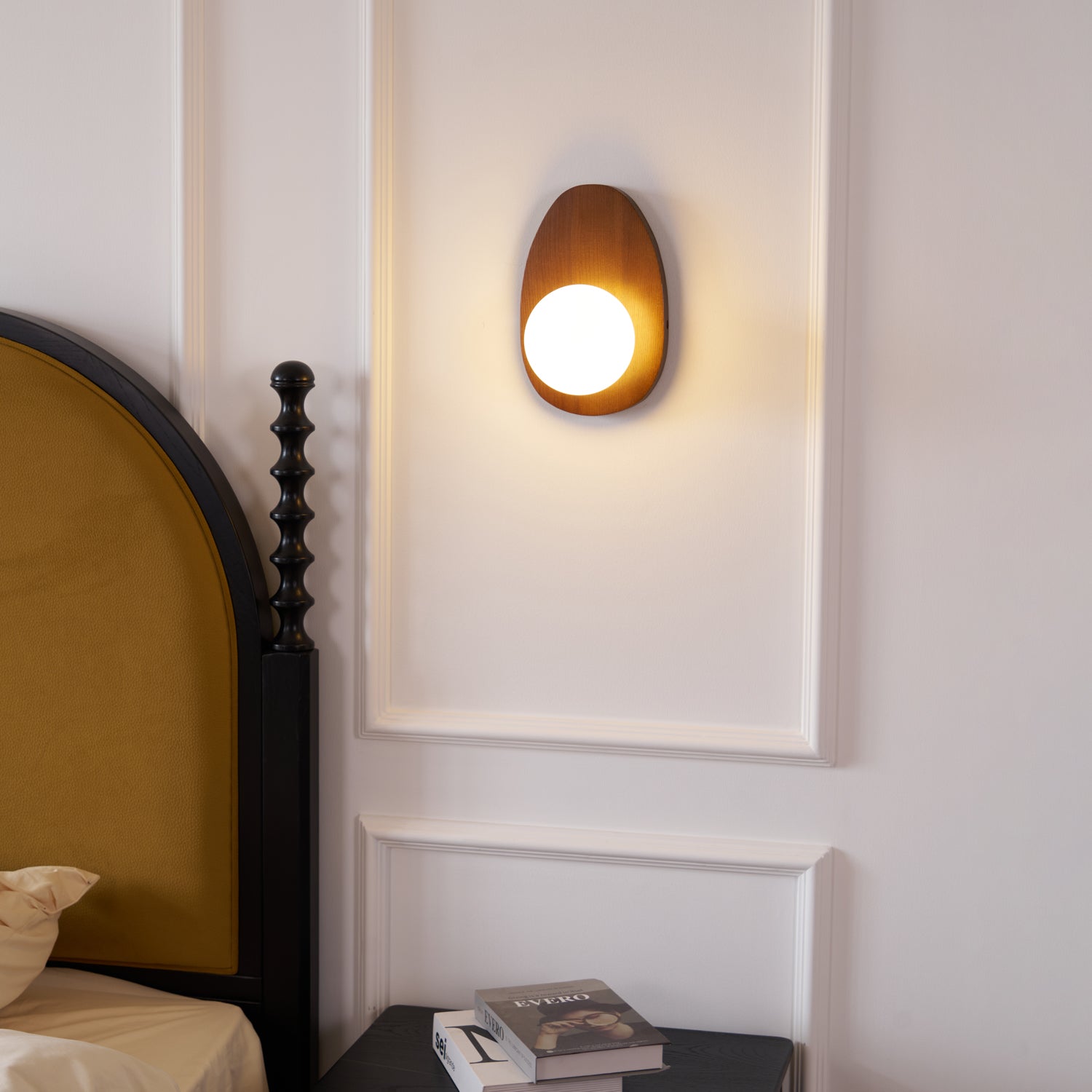 Nylaeiel Nordic Art Plug-in Walnut Glass Wood Wall Lamp - Neutralighting