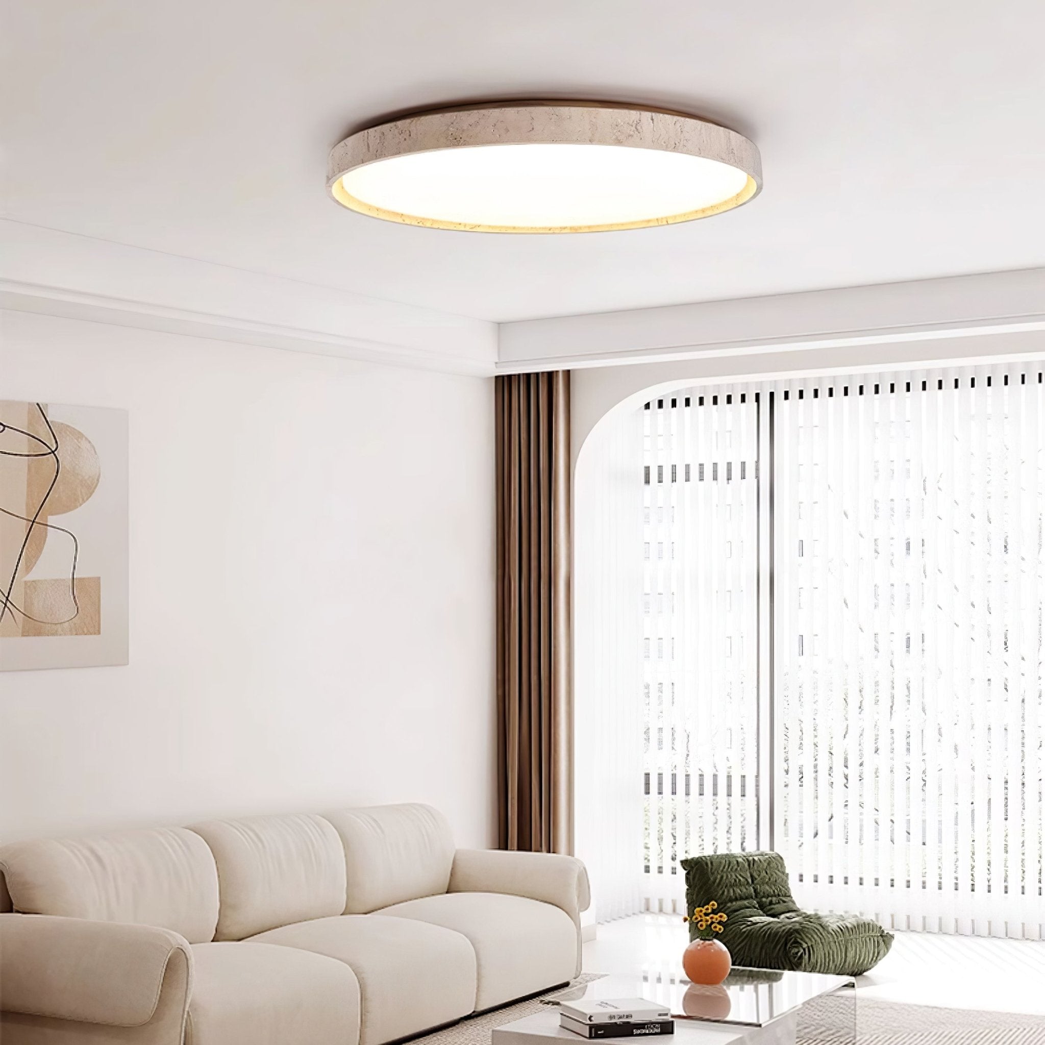Kathy Lumière de Plafond Ronde en Travertin - Neutralighting