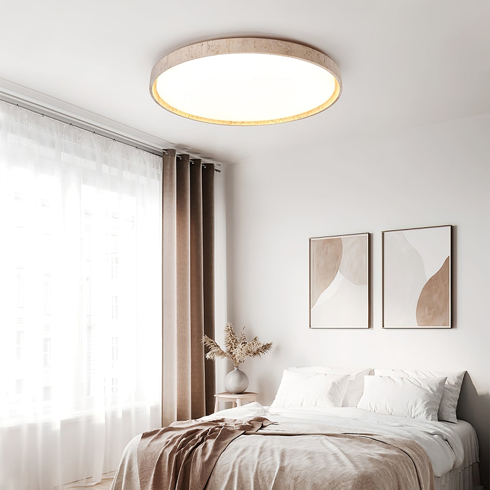 Kathy Lumière de Plafond Ronde en Travertin - Neutralighting