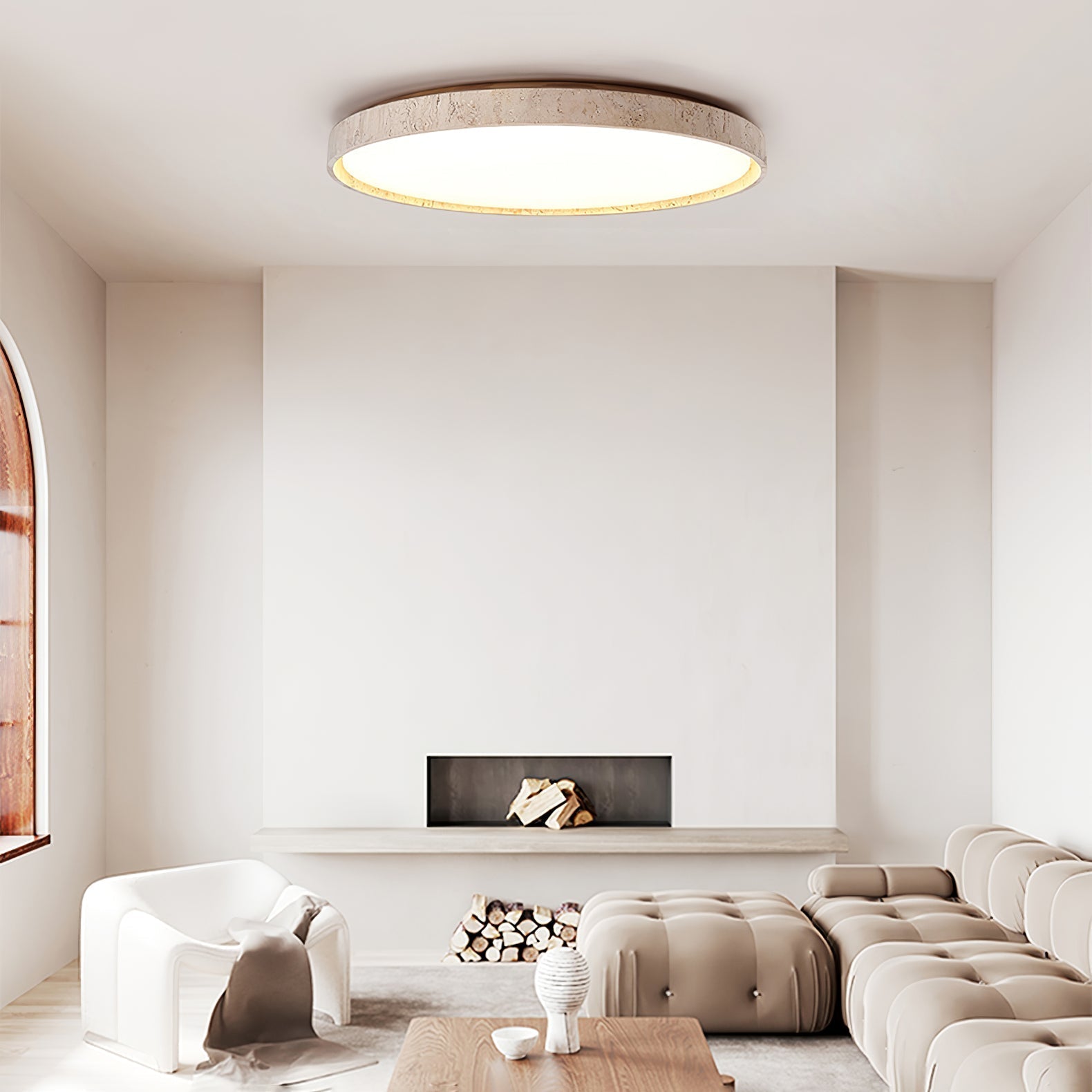 Kathy Lumière de Plafond Ronde en Travertin - Neutralighting