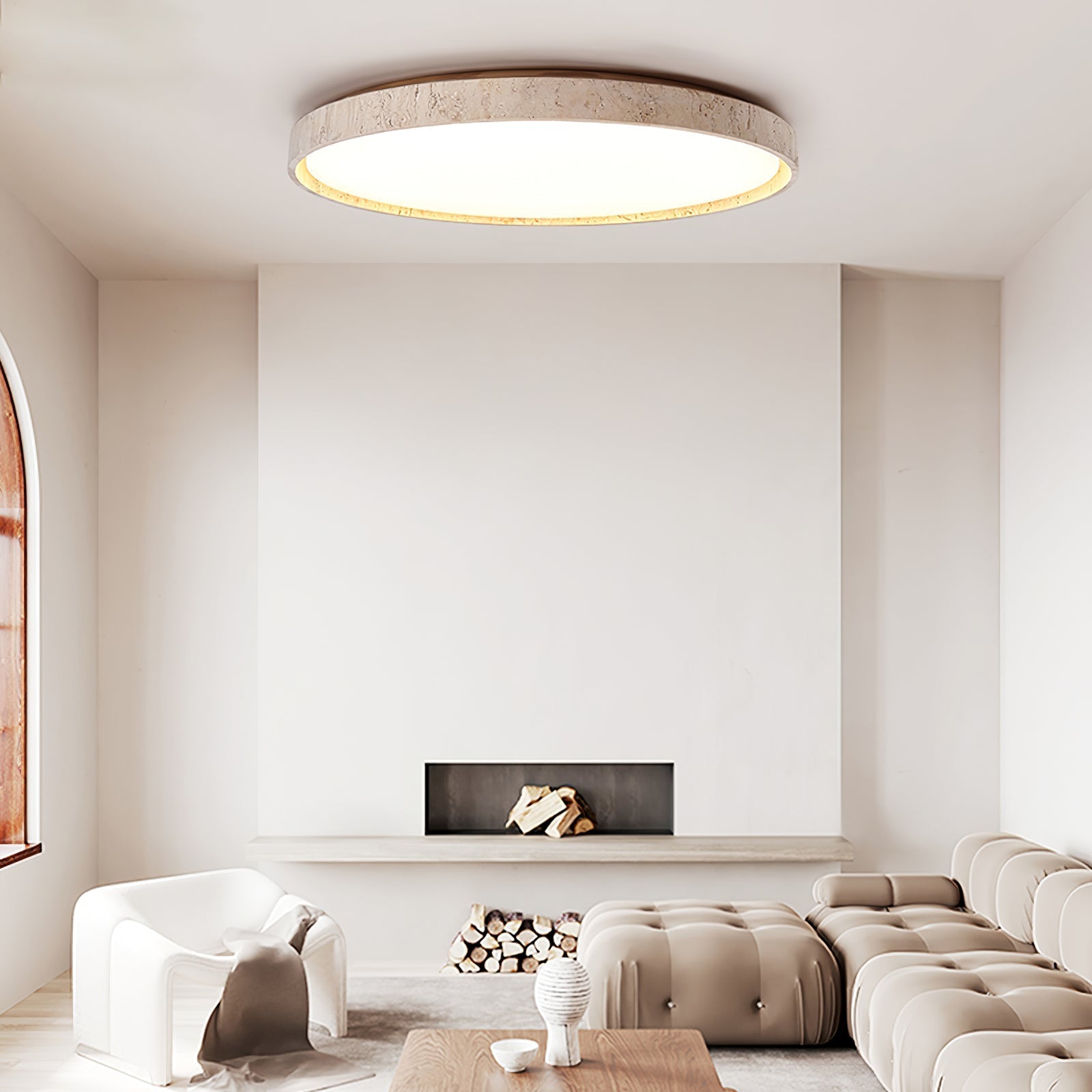 Kathy Lumière de Plafond Ronde en Travertin - Neutralighting