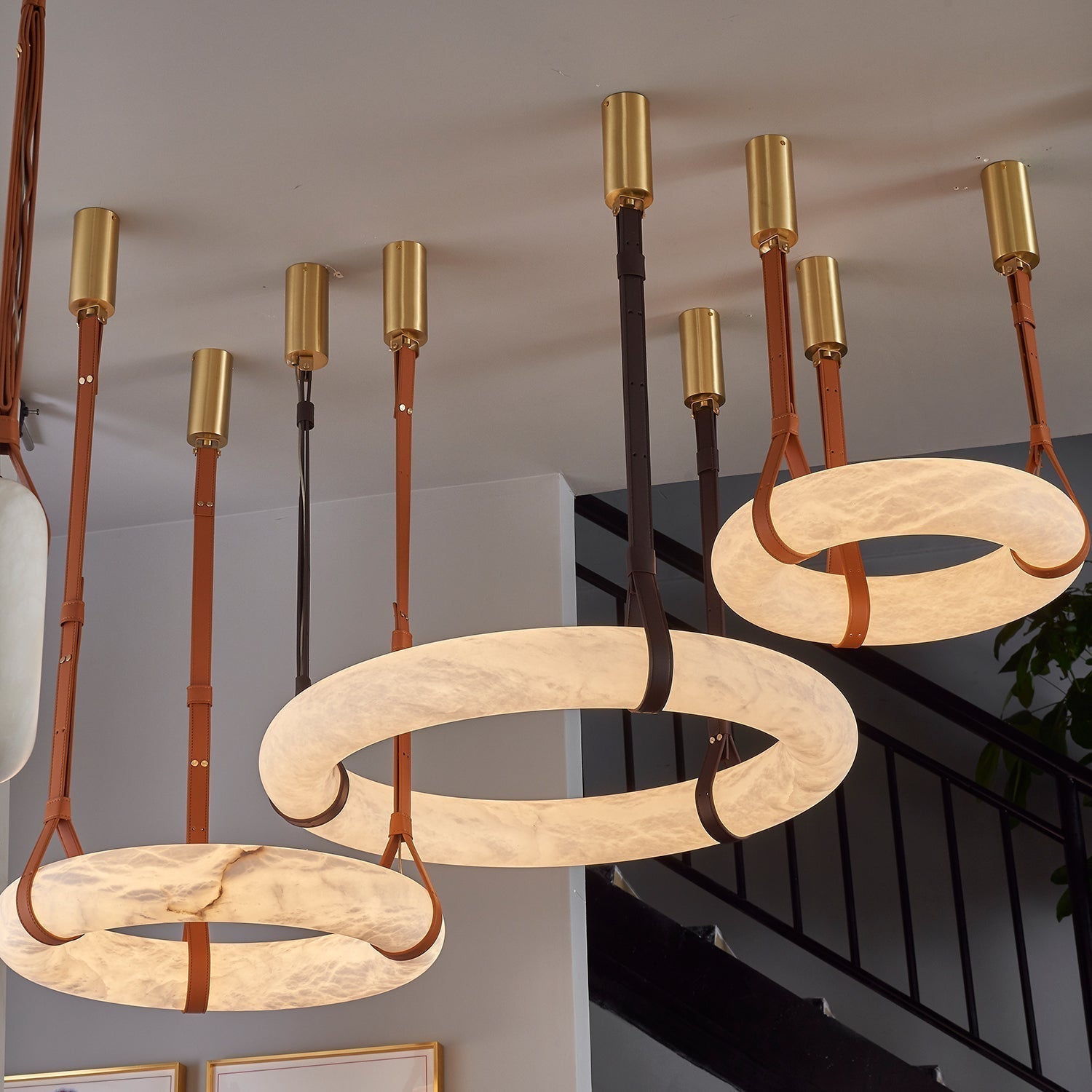 Luste Alabaster Chandeliers Ring Leather Strap Version B - Letslighting