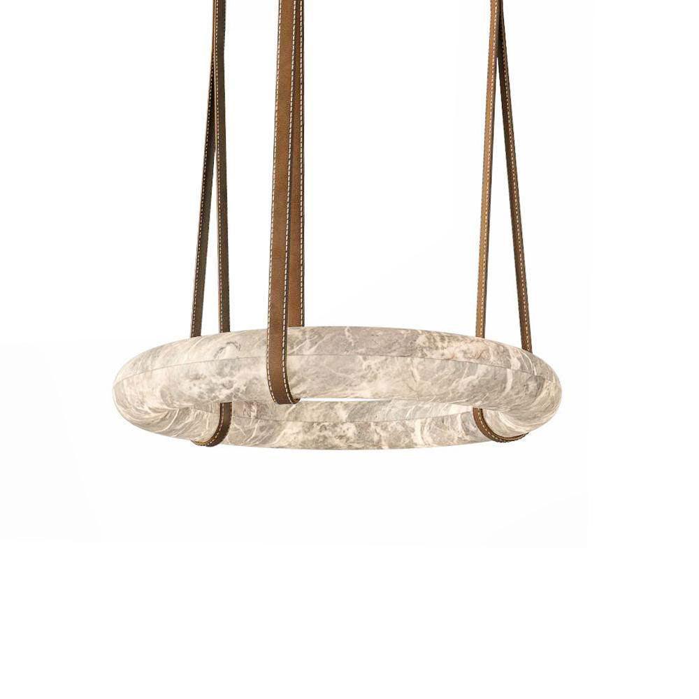 Suspension Alabaster Ring Triple lanières en cuir Nordic Luxe - Neutralighting