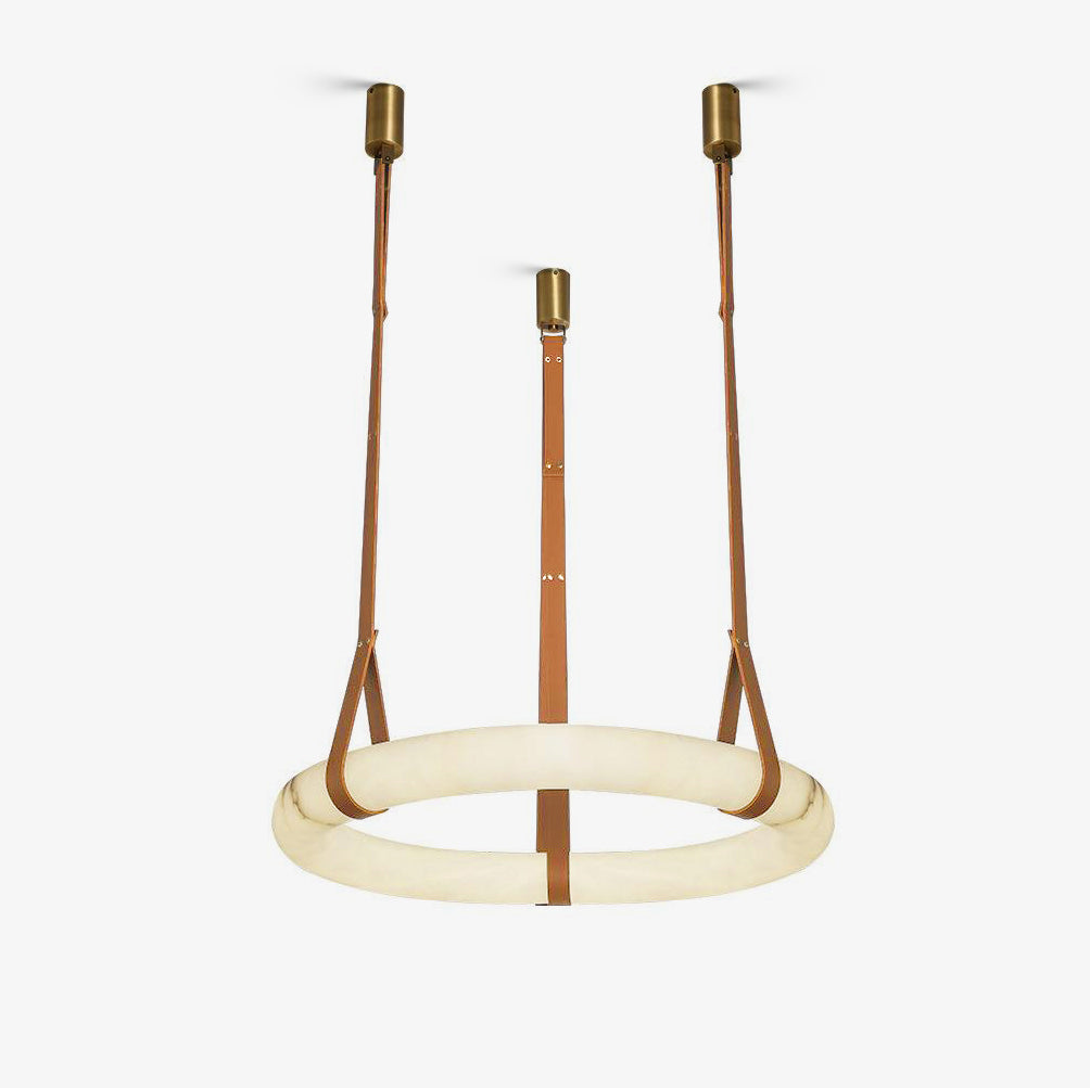 Suspension Alabaster Ring Triple lanières en cuir Nordic Luxe - Neutralighting