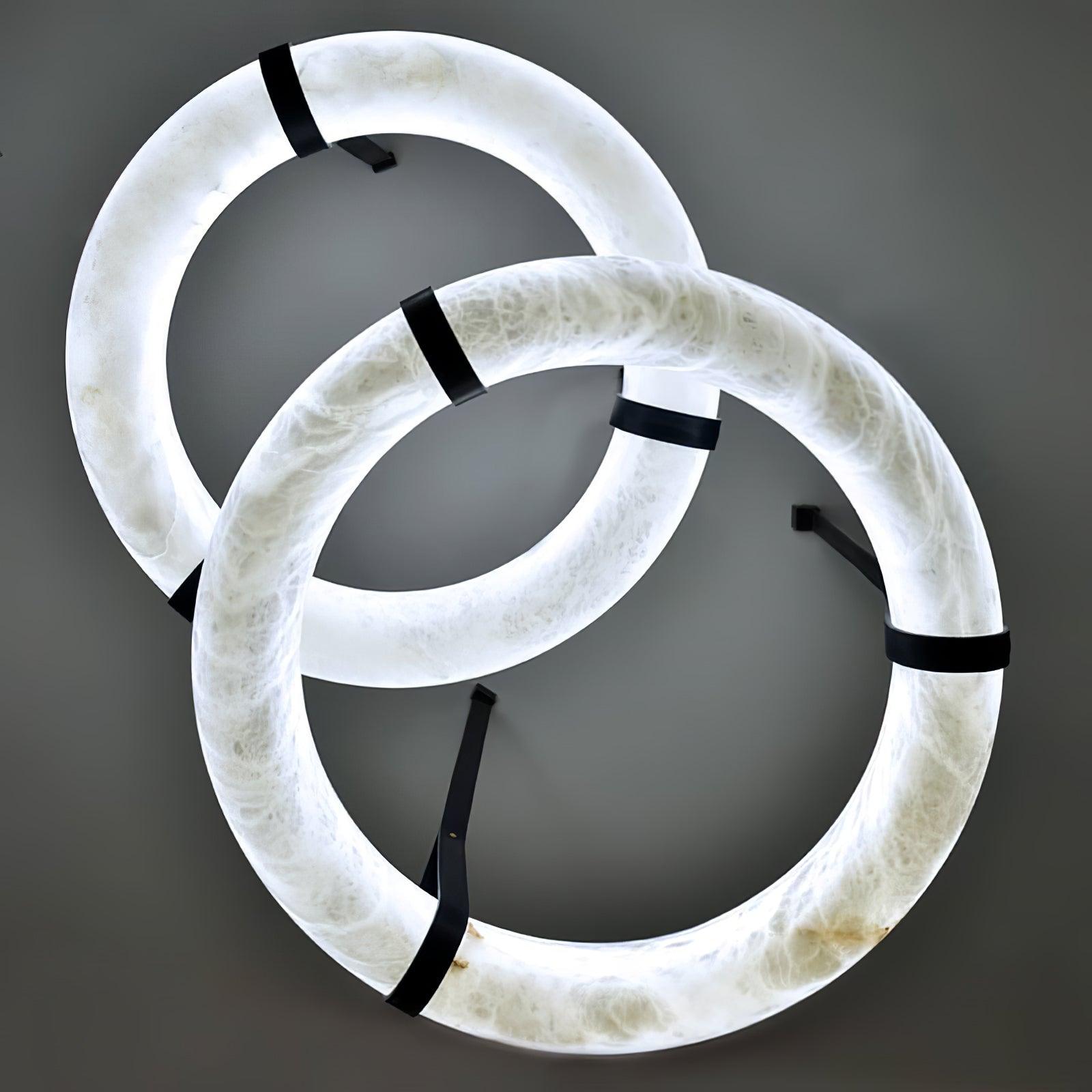 Luste Chandeliers en Albâtre Anneau Sangle en Cuir Version A - Neutralighting