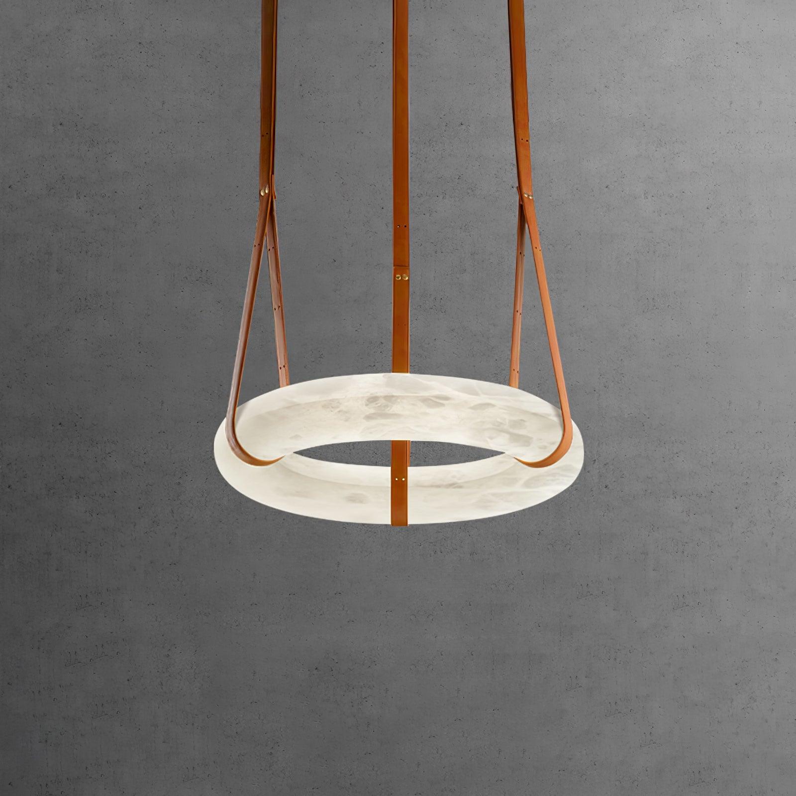 Luste Chandeliers en Albâtre Anneau Sangle en Cuir Version A - Neutralighting