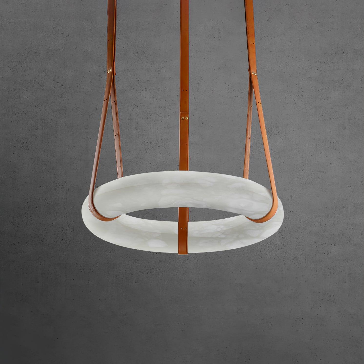 Luste Chandeliers en Albâtre Anneau Sangle en Cuir Version A - Neutralighting