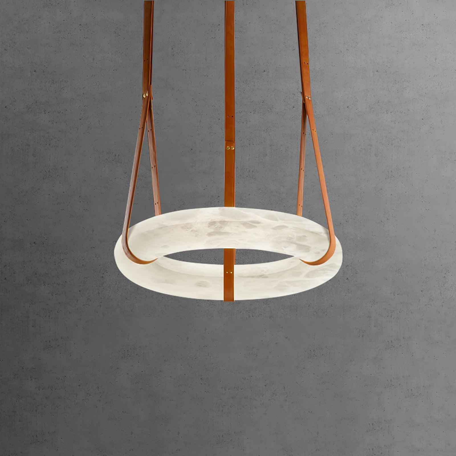 Luste Chandeliers en Albâtre Anneau Sangle en Cuir Version A - Neutralighting