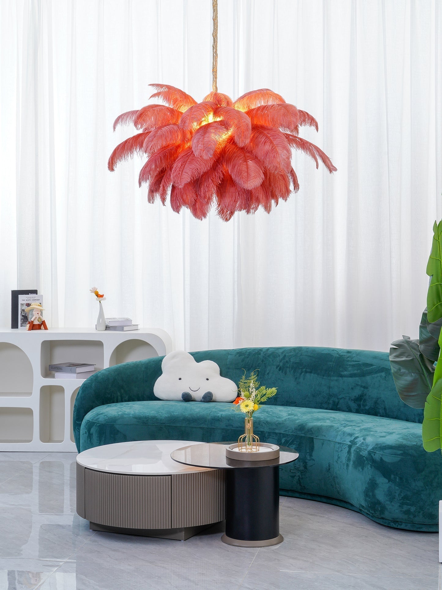 Lustra Chandelier Plume d'Autruche Grand Pied en Laiton - Neutralighting