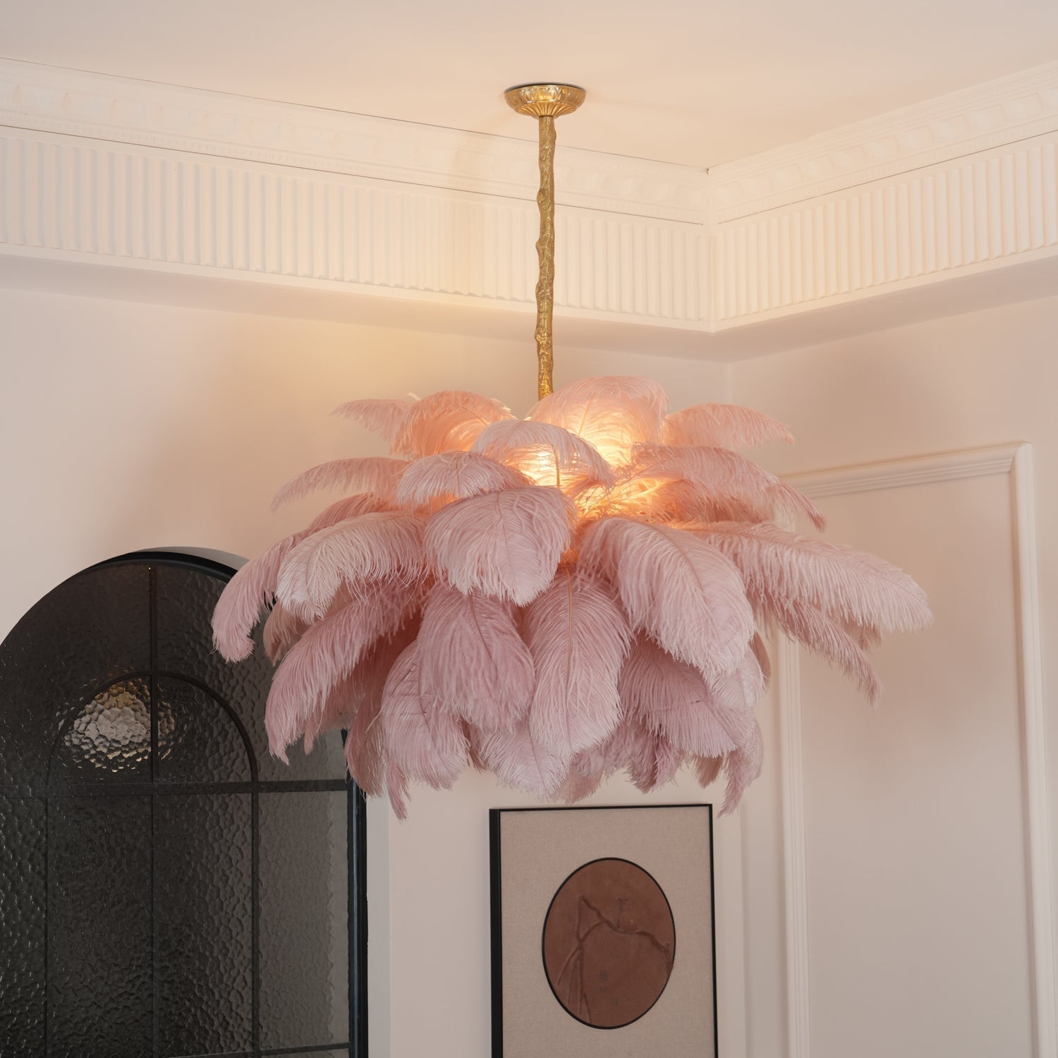 Lustra Chandelier Plume d'Autruche Grand Pied en Laiton - Neutralighting