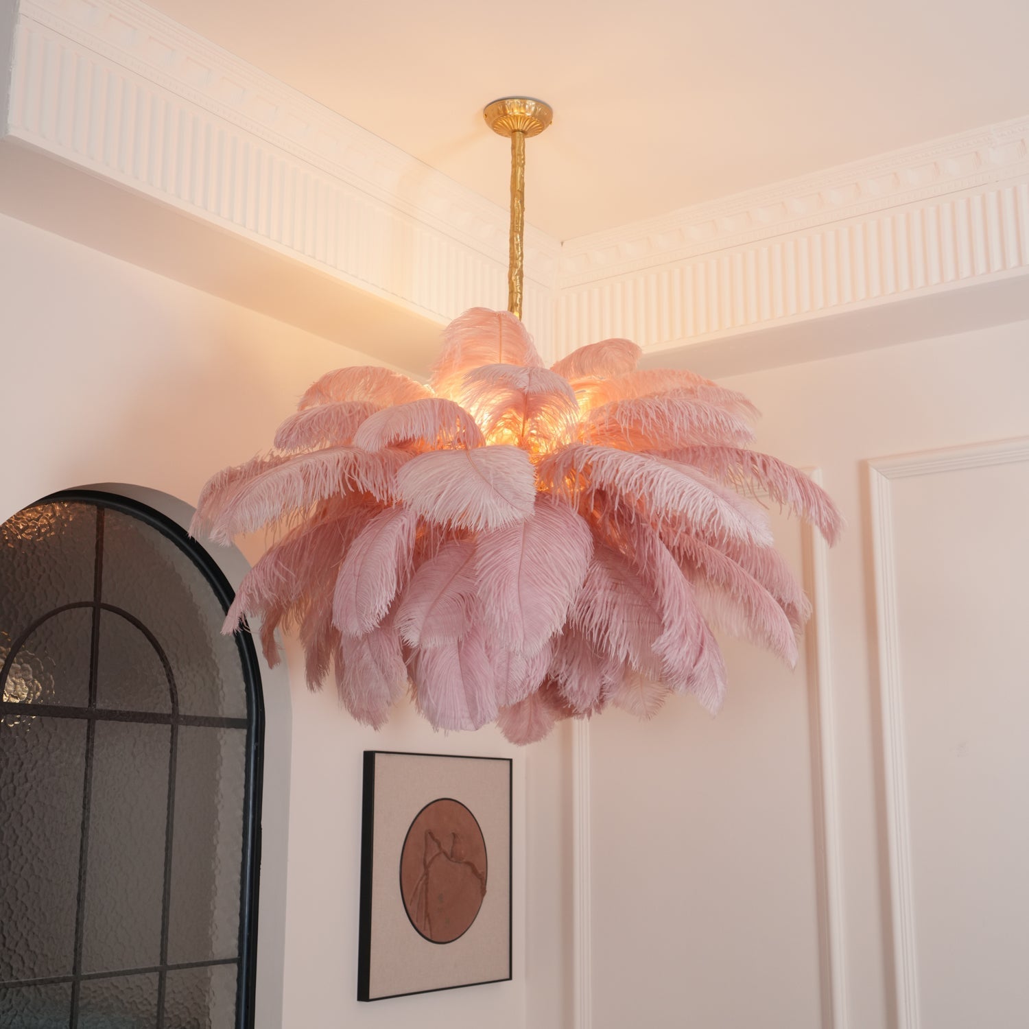 Lustra Chandelier Plume d'Autruche Grand Pied en Laiton - Neutralighting