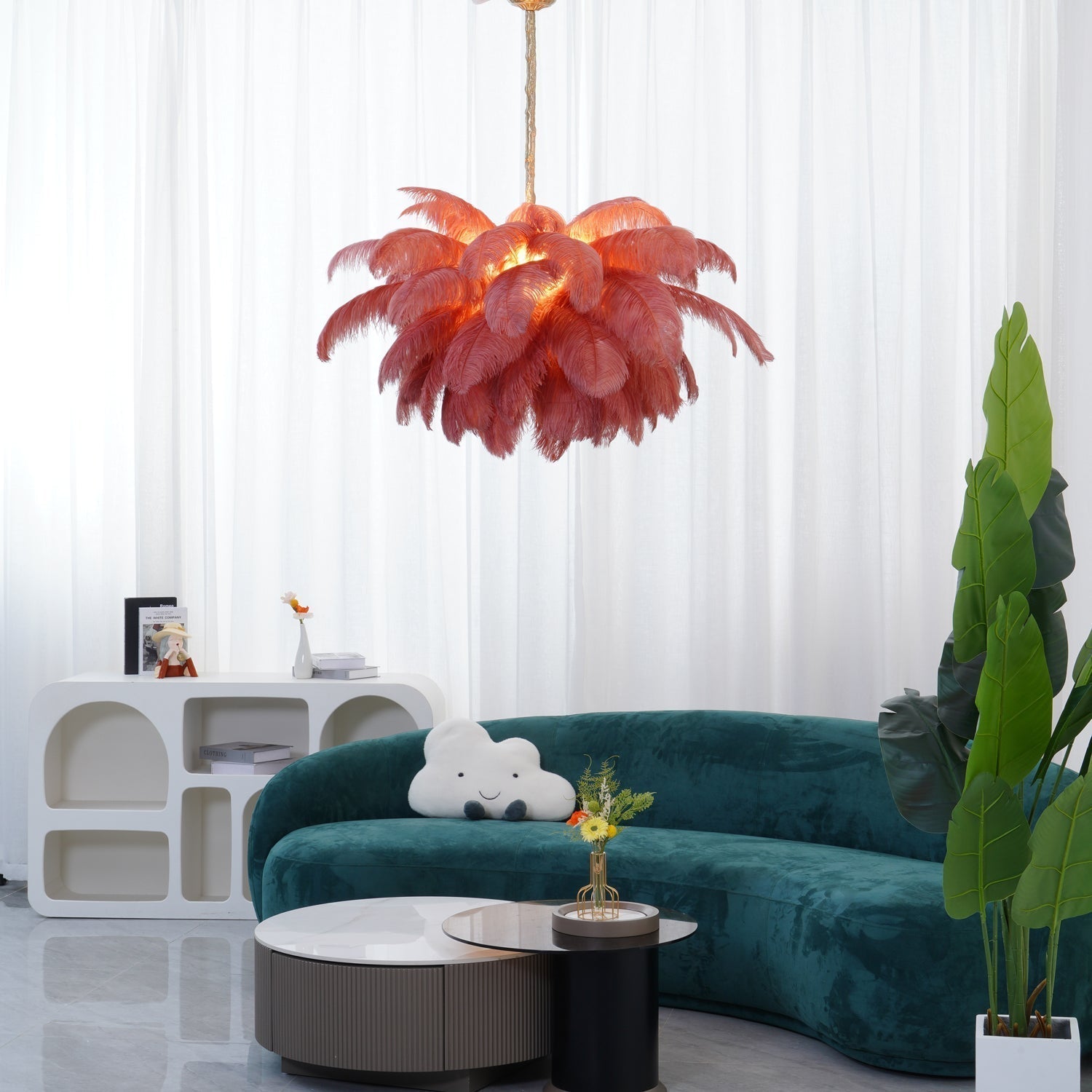 Lustra Chandelier Plume d'Autruche Grand Pied en Laiton - Neutralighting